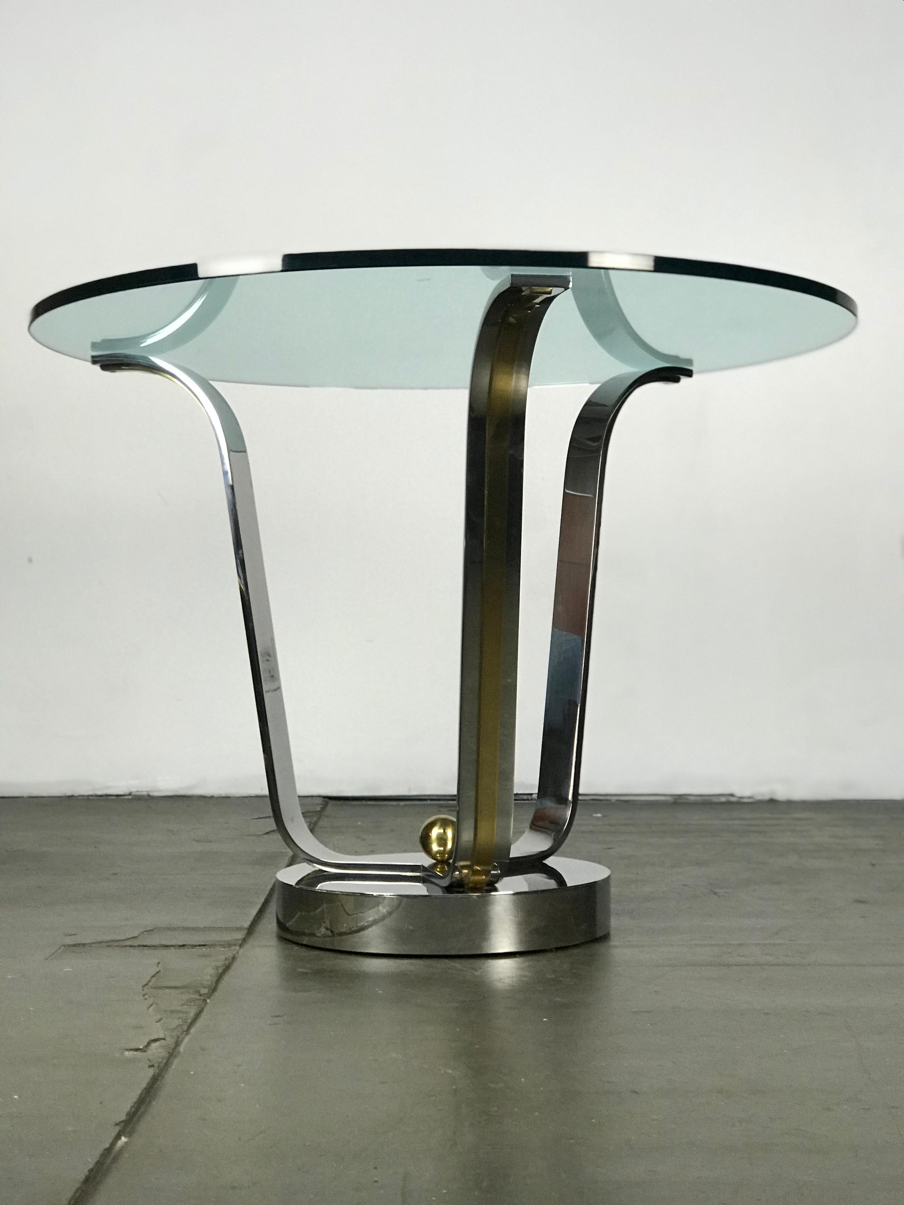 Mid Century Modern Center Table in Chrome Glass and Brass by Karl Springer  8