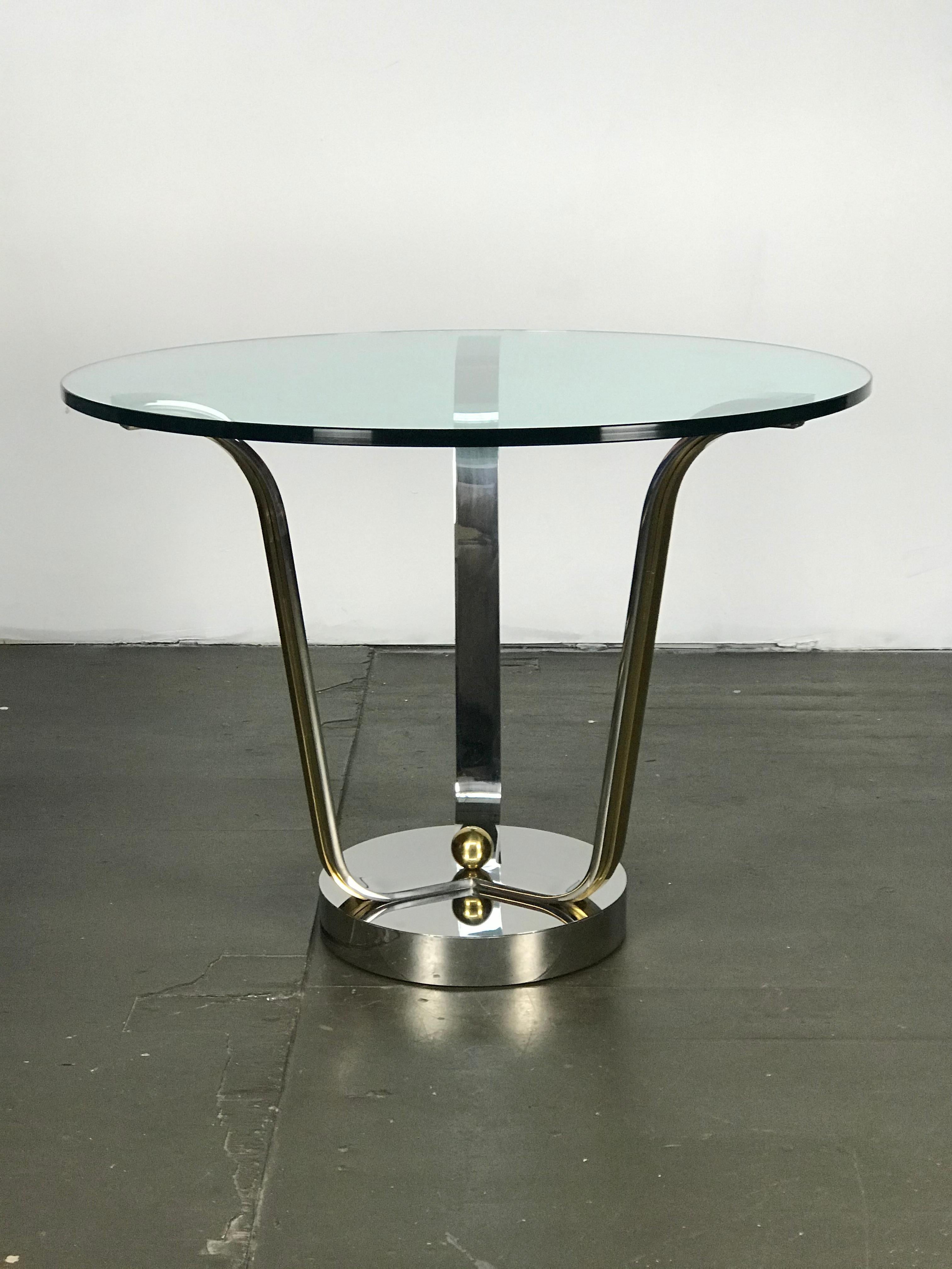 American Mid Century Modern Center Table in Chrome Glass and Brass by Karl Springer 