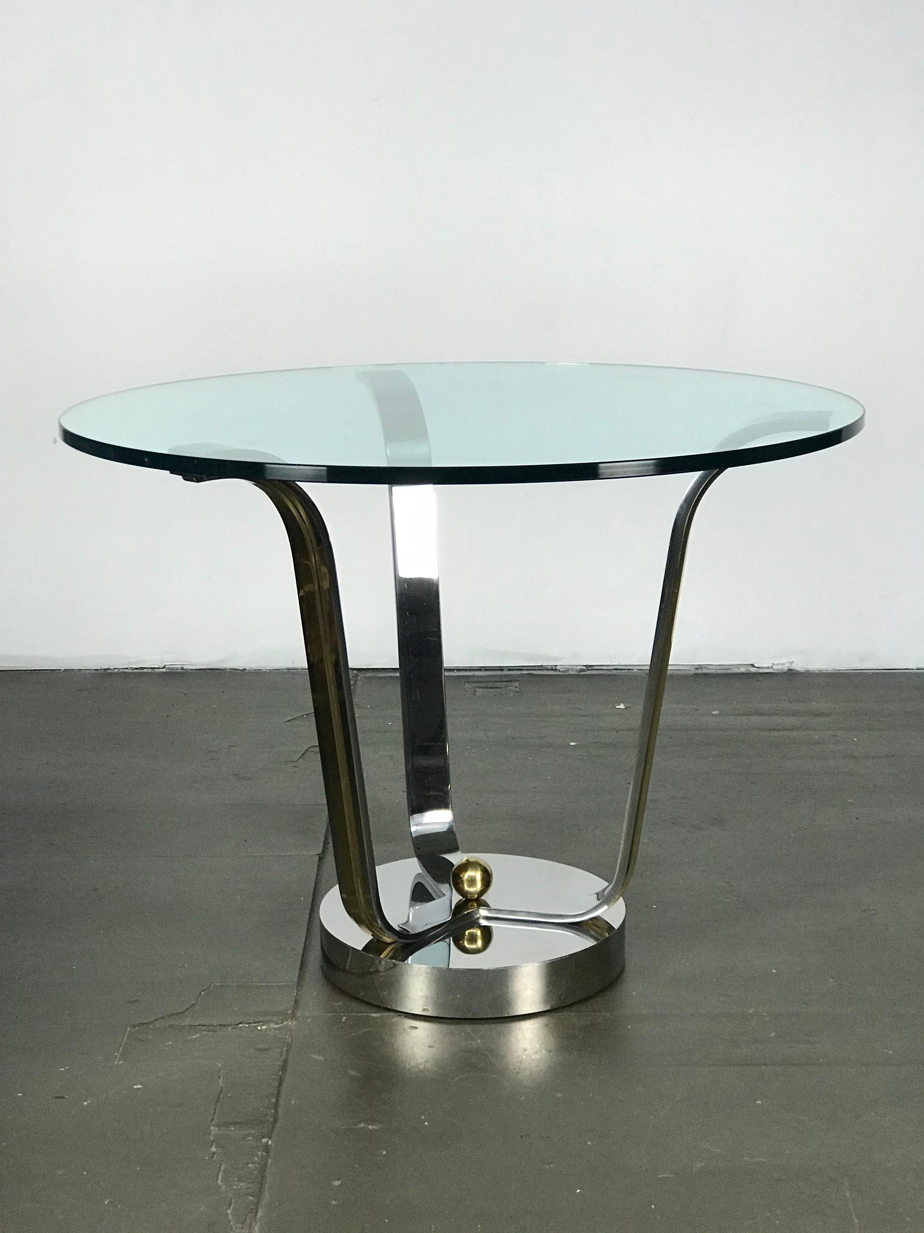 Mid Century Modern Center Table in Chrome Glass and Brass by Karl Springer  In Good Condition In Framingham, MA