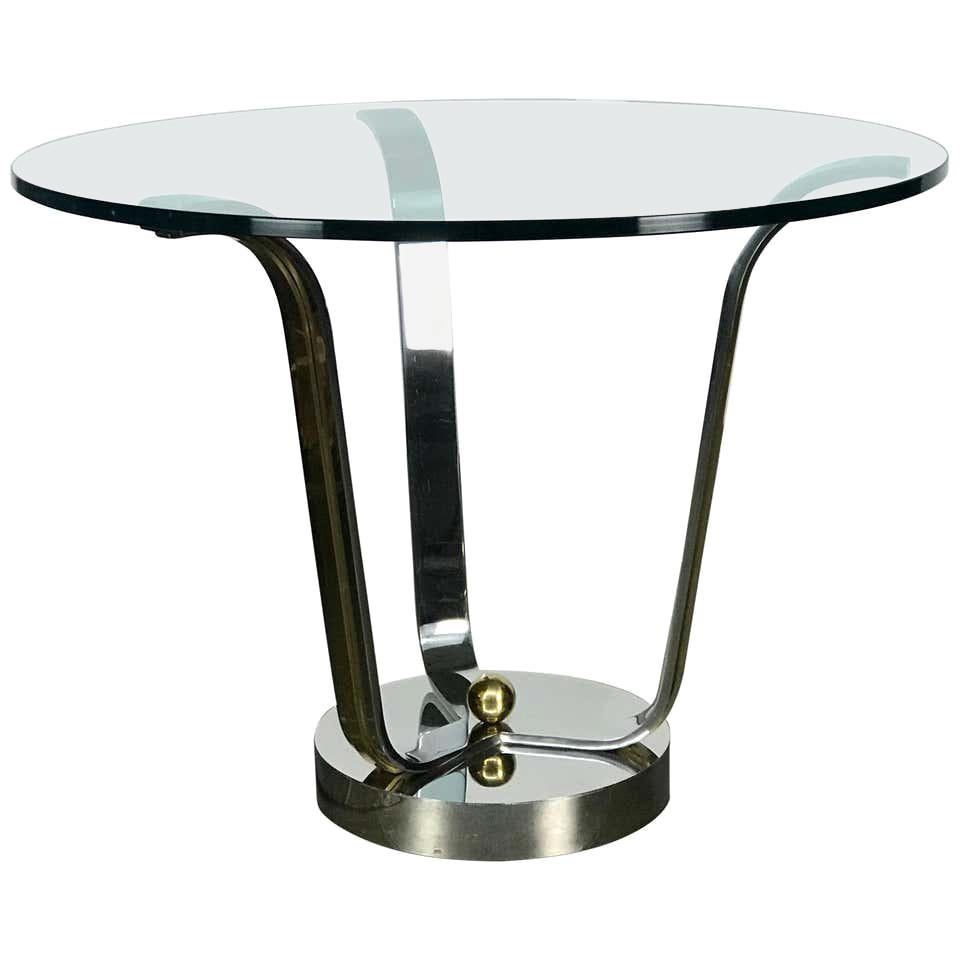 Mid Century Modern Center Table in Chrome Glass and Brass by Karl Springer 