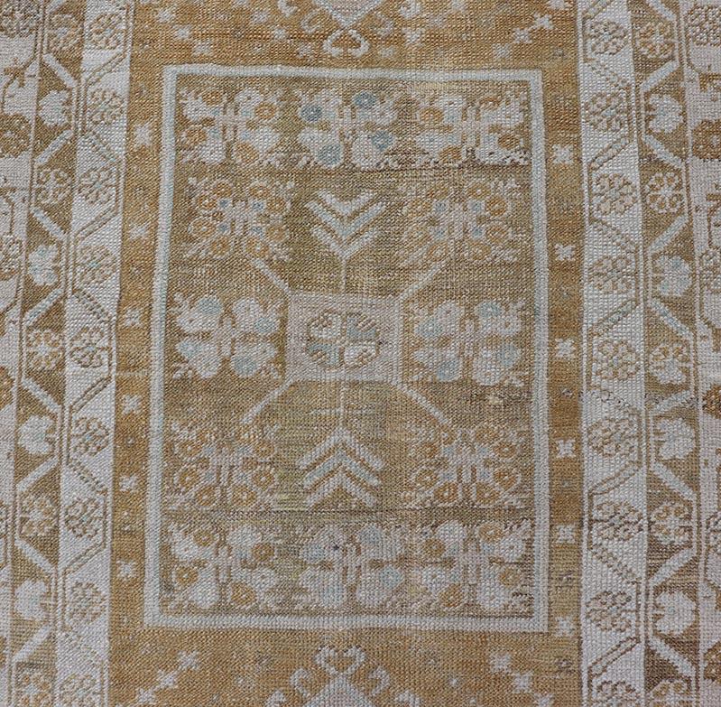 Elegant Turkish Oushak Runner with Geometric and Floral Motifs in Beige and Gold 5