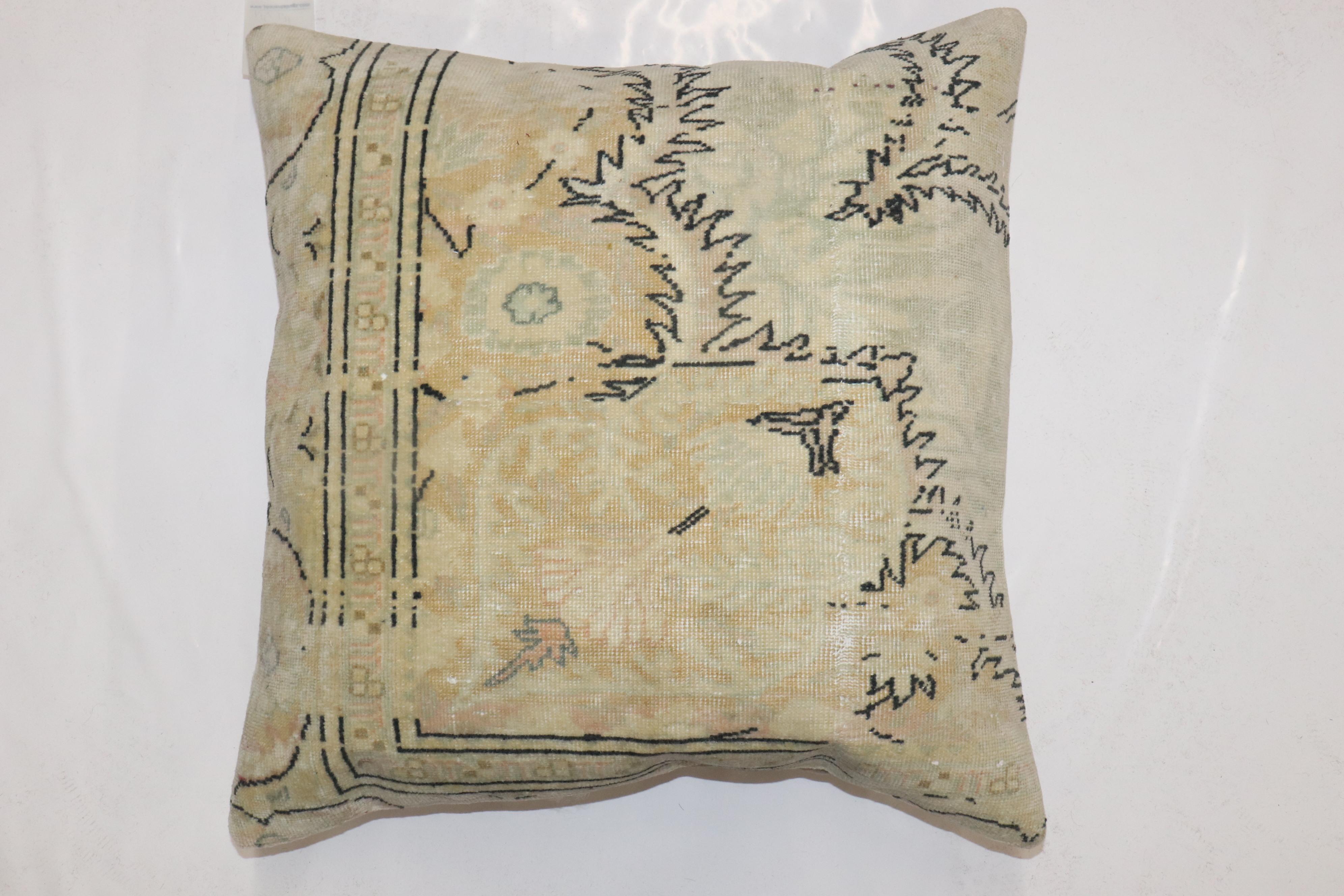 Pillow made from a mid-20th century Turkish Keysari rug in a bolster Size. zipper closure and polyfill insert provided

Measures: 23'' x 23''.