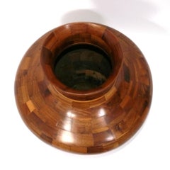 Elegant Turned Wood Patchwork Vase R.H. Speas Mid Century 15"h x 15"d Moulthrop