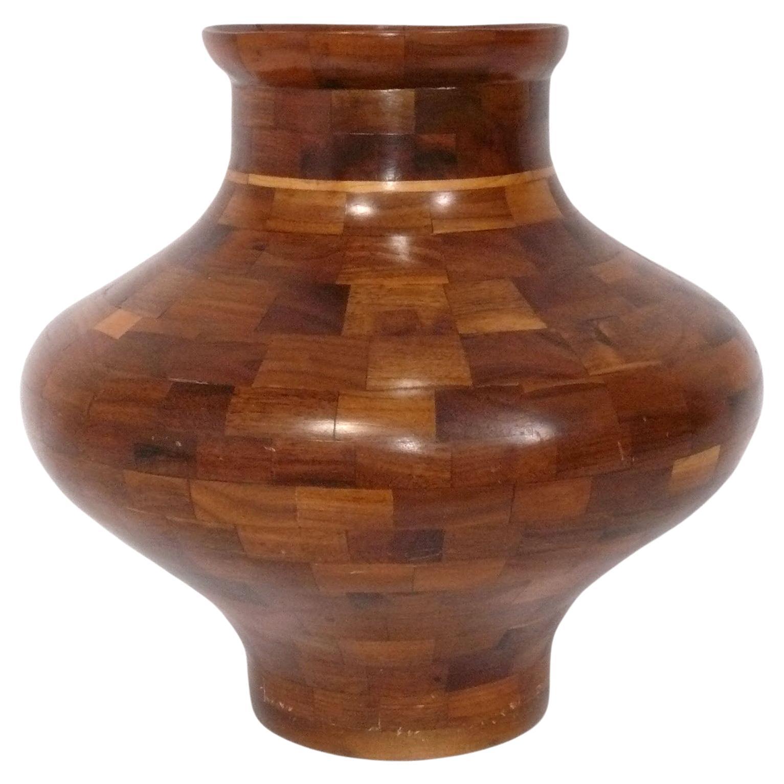 Elegant Turned Wood Patchwork Vase R.H. Speas Mid Century 15"h x 15"d Moulthrop For Sale