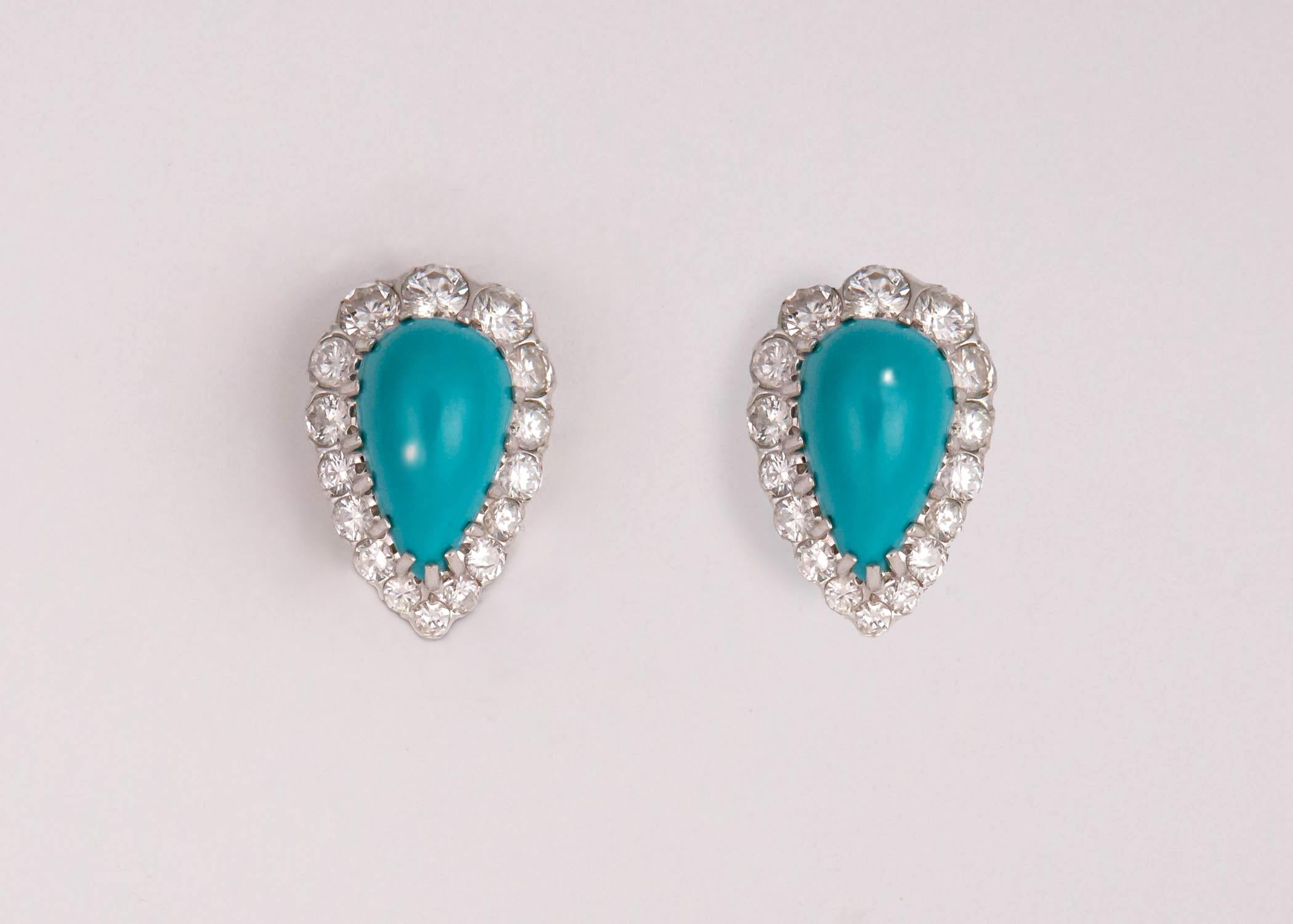 Contemporary Elegant Turquoise and Diamond Earrings