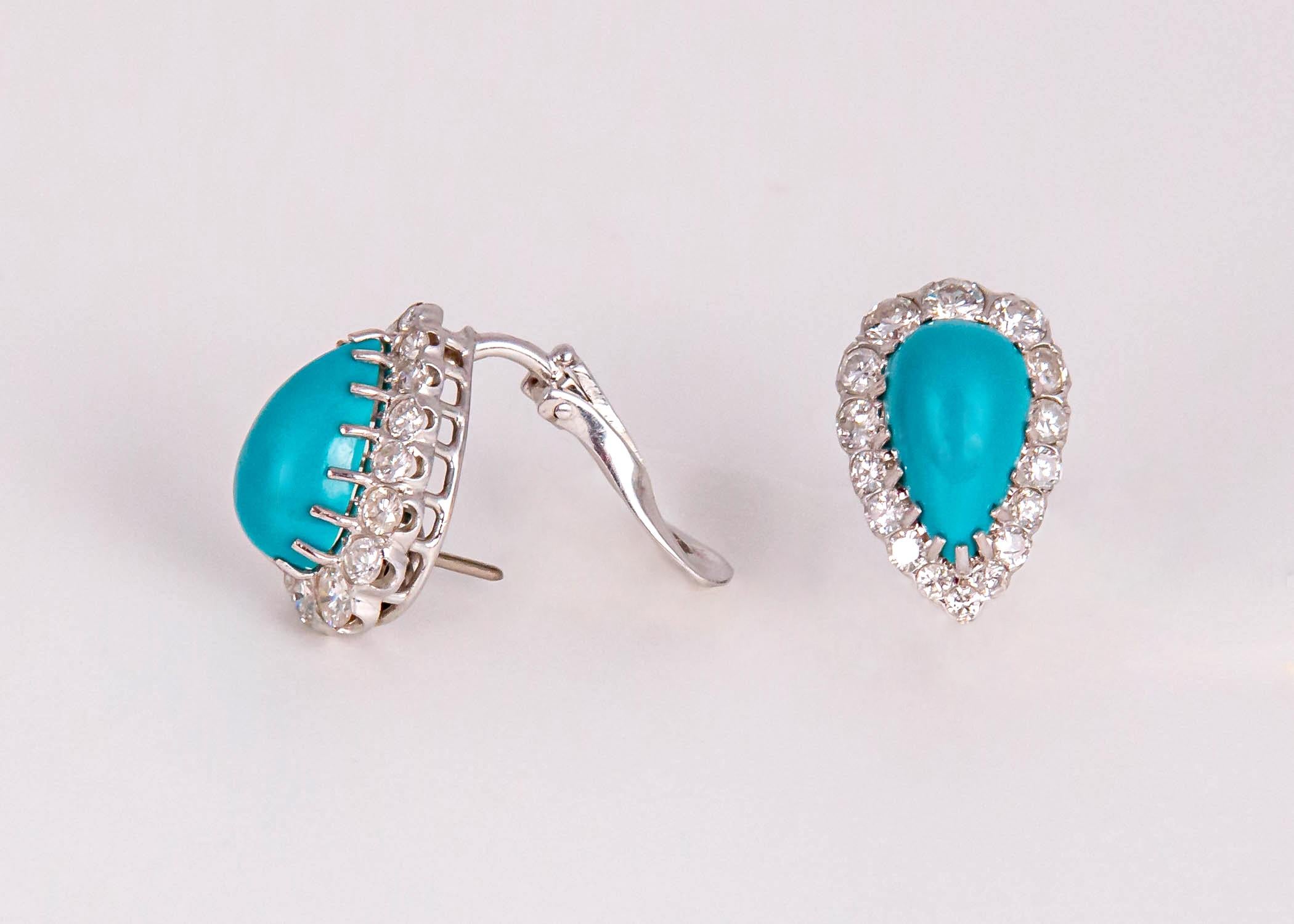 Brilliant Cut Elegant Turquoise and Diamond Earrings