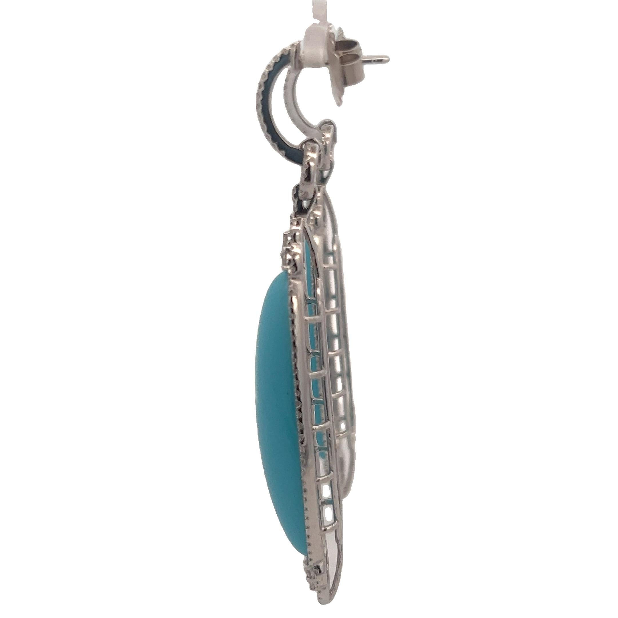Taille ovale Boucles d'oreilles élégantes en turquoise en vente