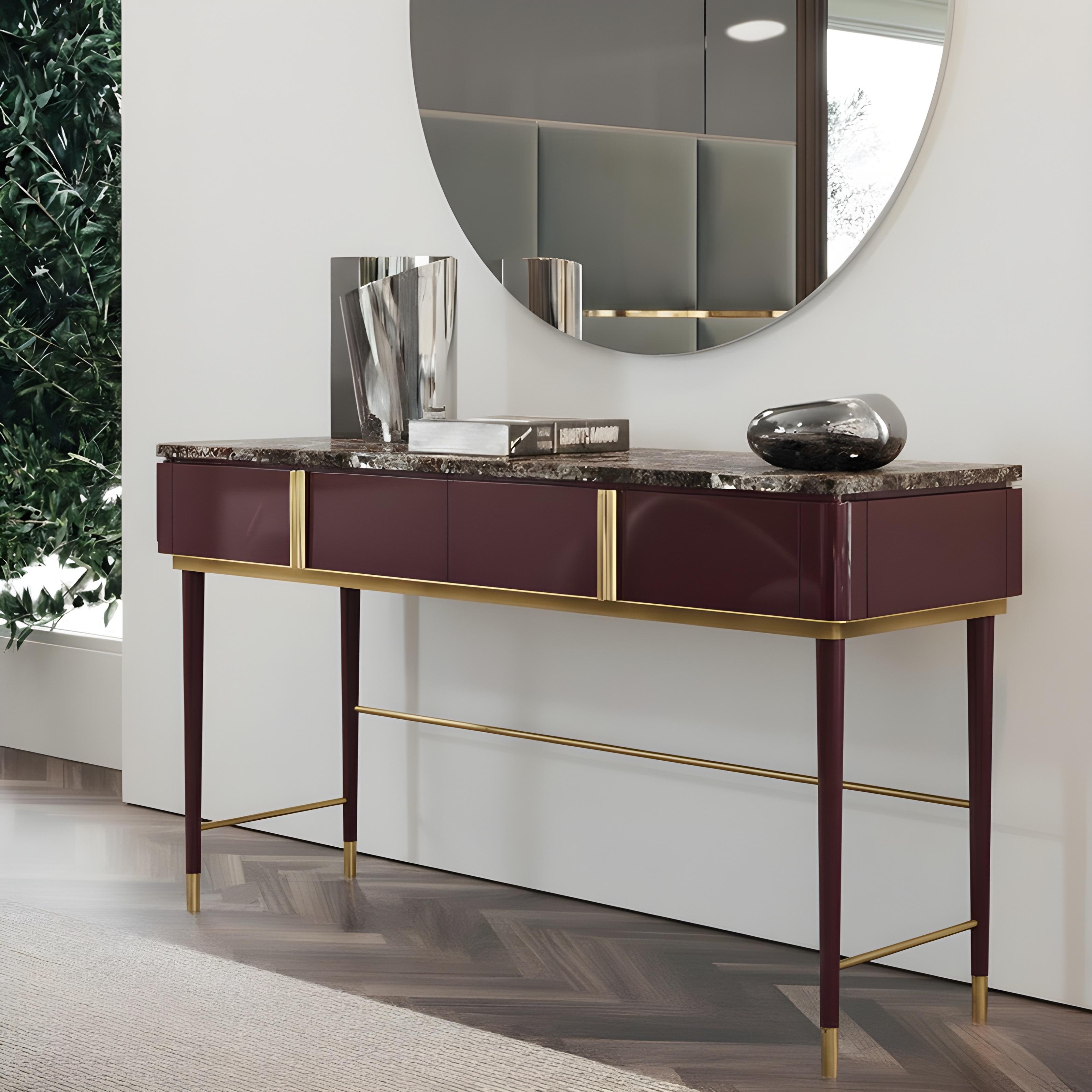 Moderno Eleganza della scrivania/tavolino da bagno a due cassetti con piano in marmo e finitura laccata in vendita