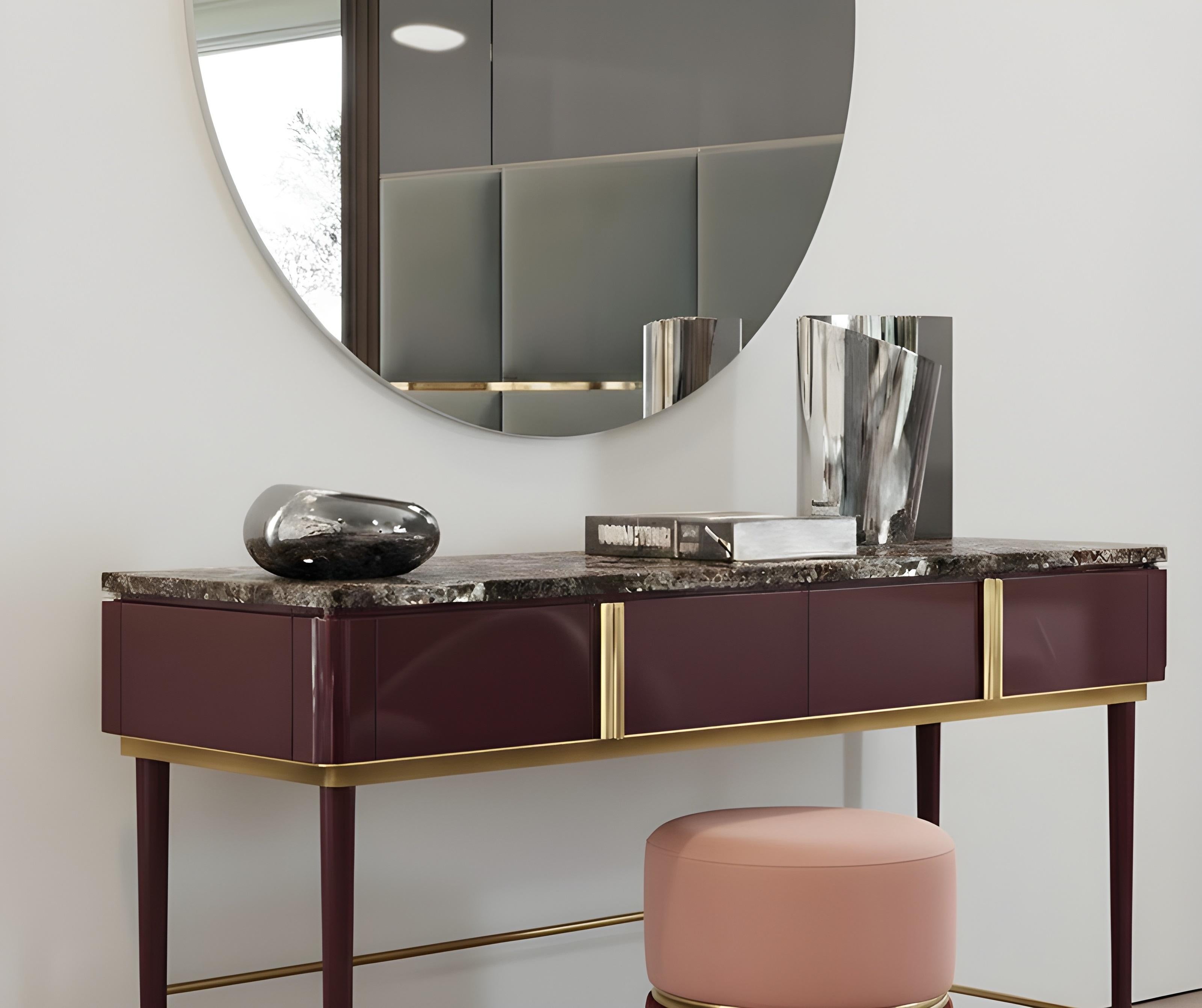 Portoghese Eleganza della scrivania/tavolino da bagno a due cassetti con piano in marmo e finitura laccata in vendita