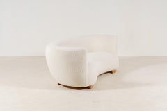 Elegant Two-Seat Danish Curved Sofa, 1940s, New Bouclé Fabric Upholstery