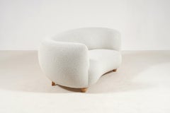 Elegant Two-Seat Danish Curved Sofa, 1940s, New Bouclé Fabric Upholstery
