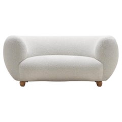 Elegant Two-Seat Danish Curved Sofa, 1940s, New Bouclé Fabric Upholstery
