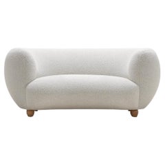 Elegant Two-Seat Danish Curved Sofa, 1940s, New Bouclé Fabric Upholstery