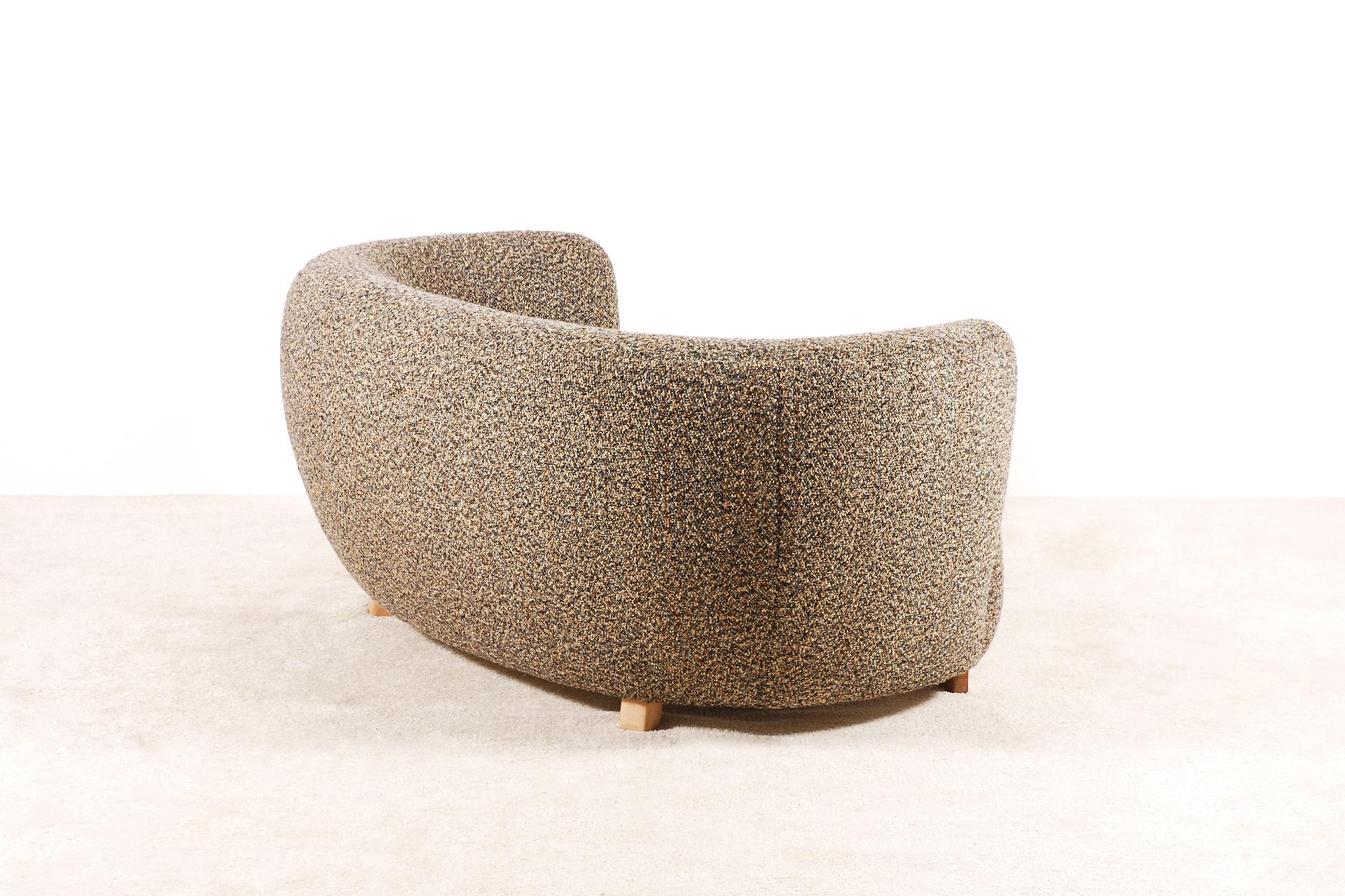 Mid-20th Century Elegant Two-Seat Danish Curved Sofa from 1940s, New Upholstery