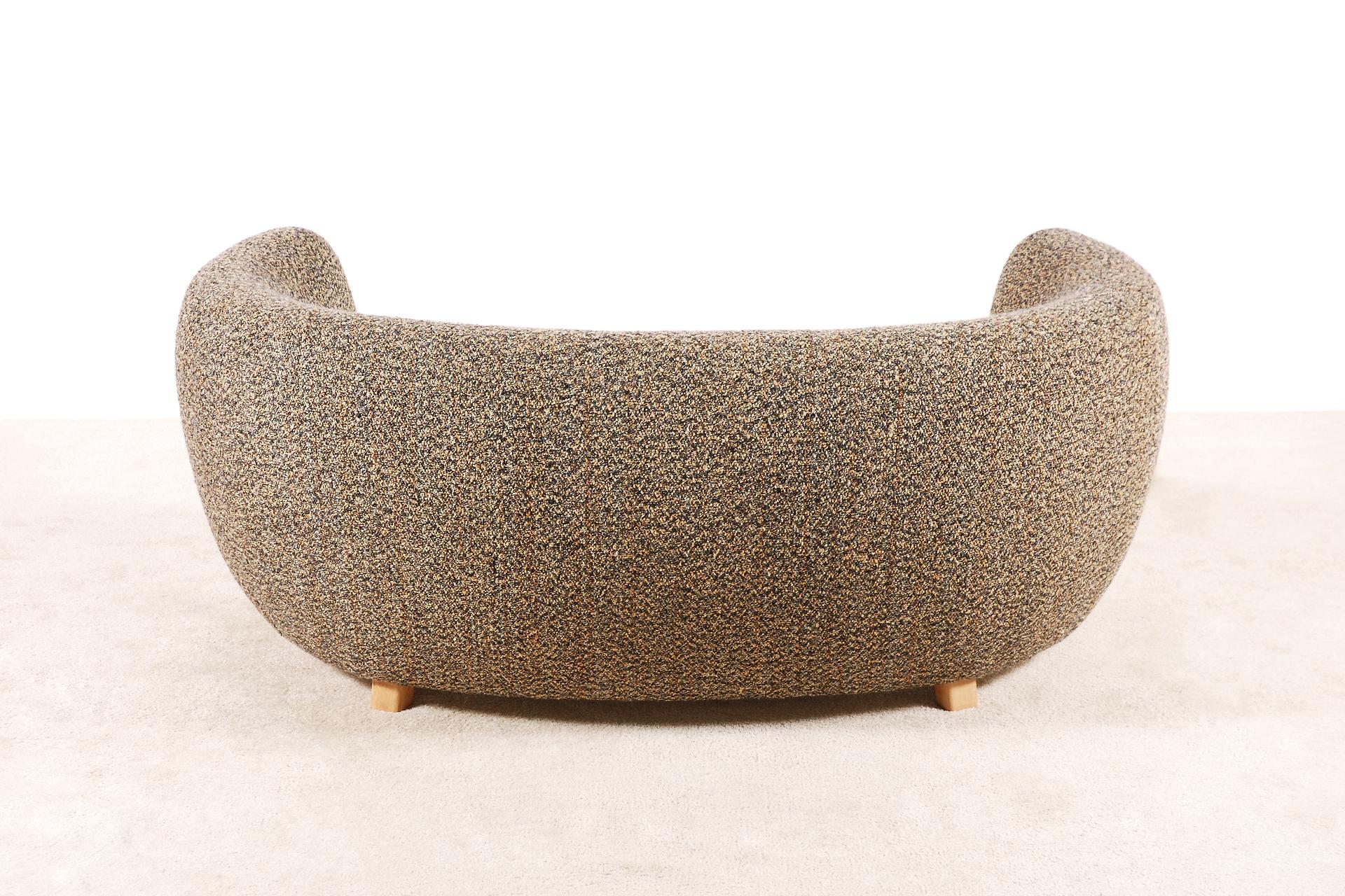 Fabric Elegant Two-Seat Danish Curved Sofa from 1940s, New Upholstery