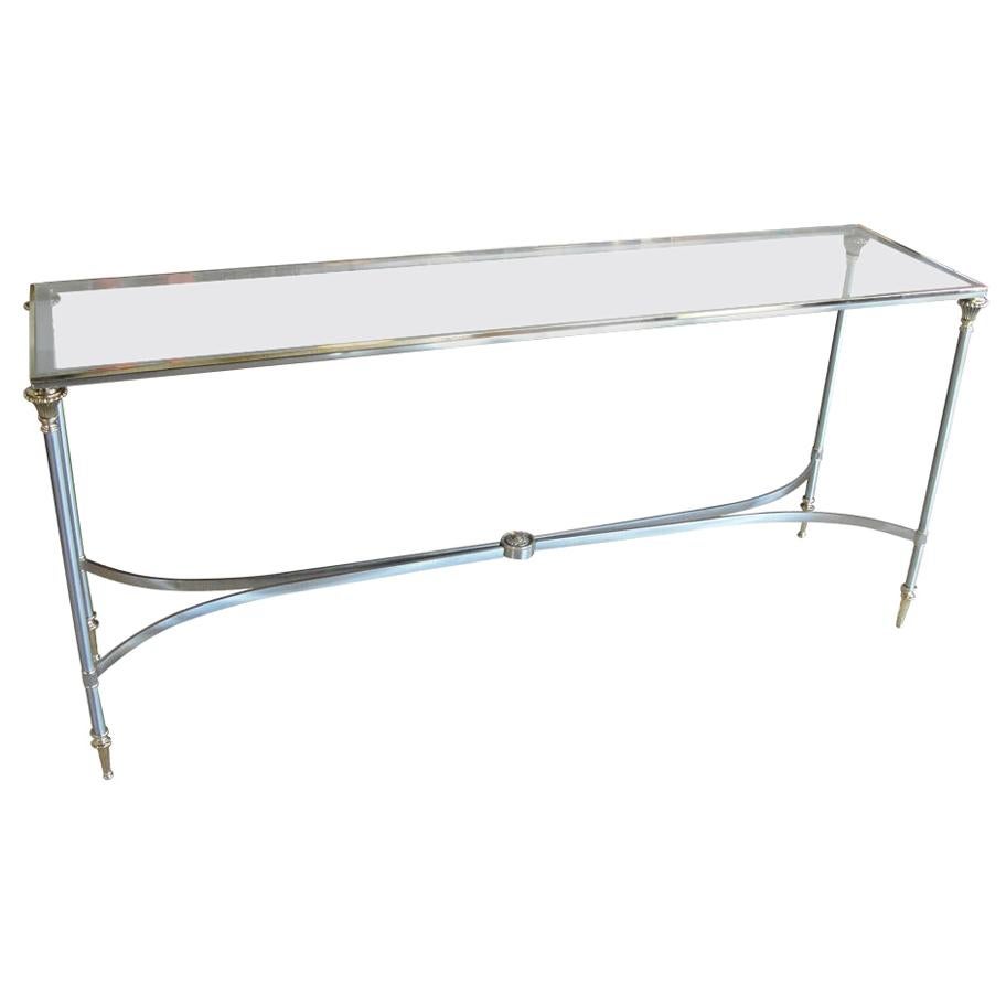 Elegant Two-Tone Steel and Brass Console by Jansen For Sale