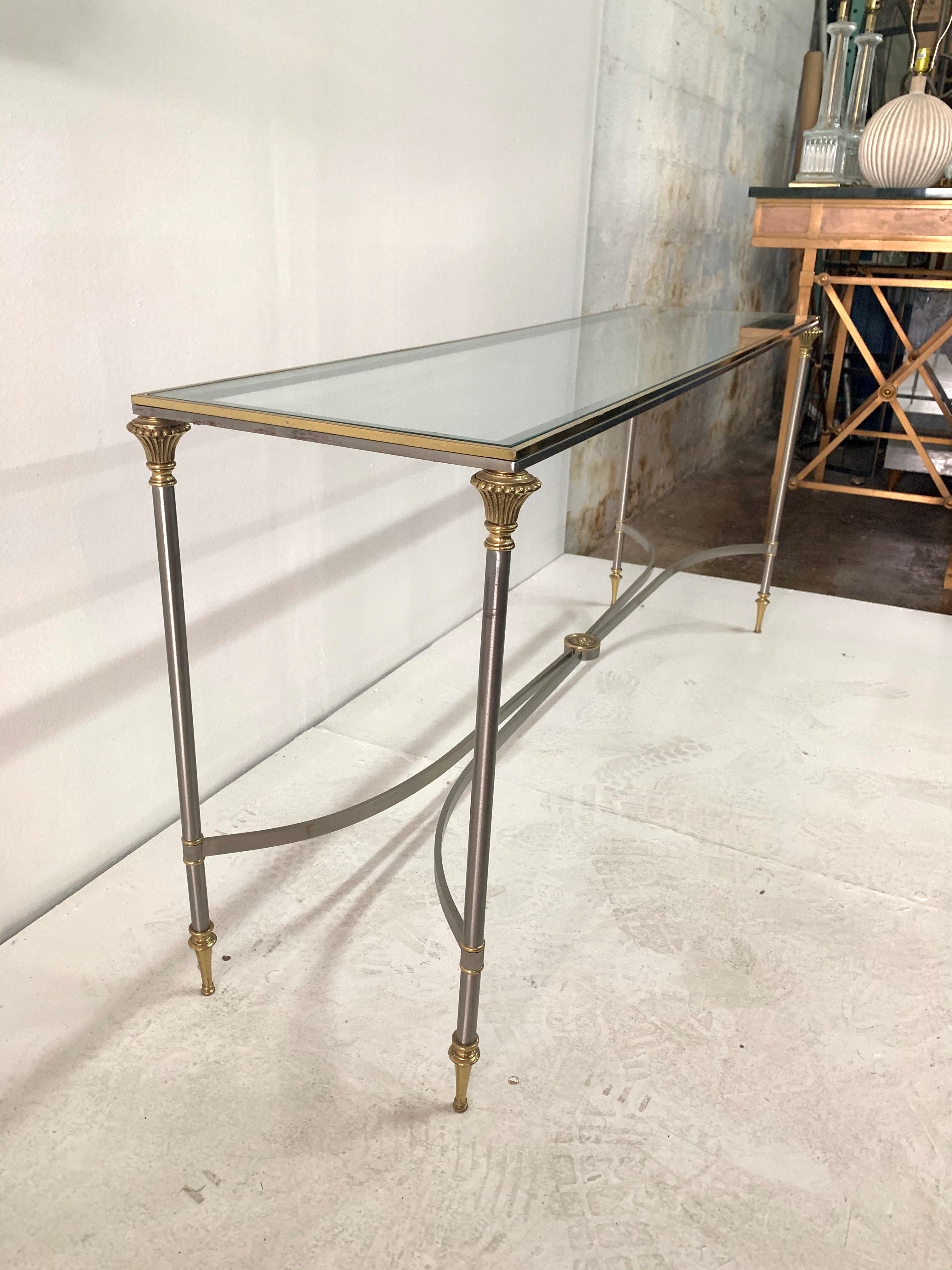 Elegant Two-Tone Steel and Brass Console by Jansen For Sale 5