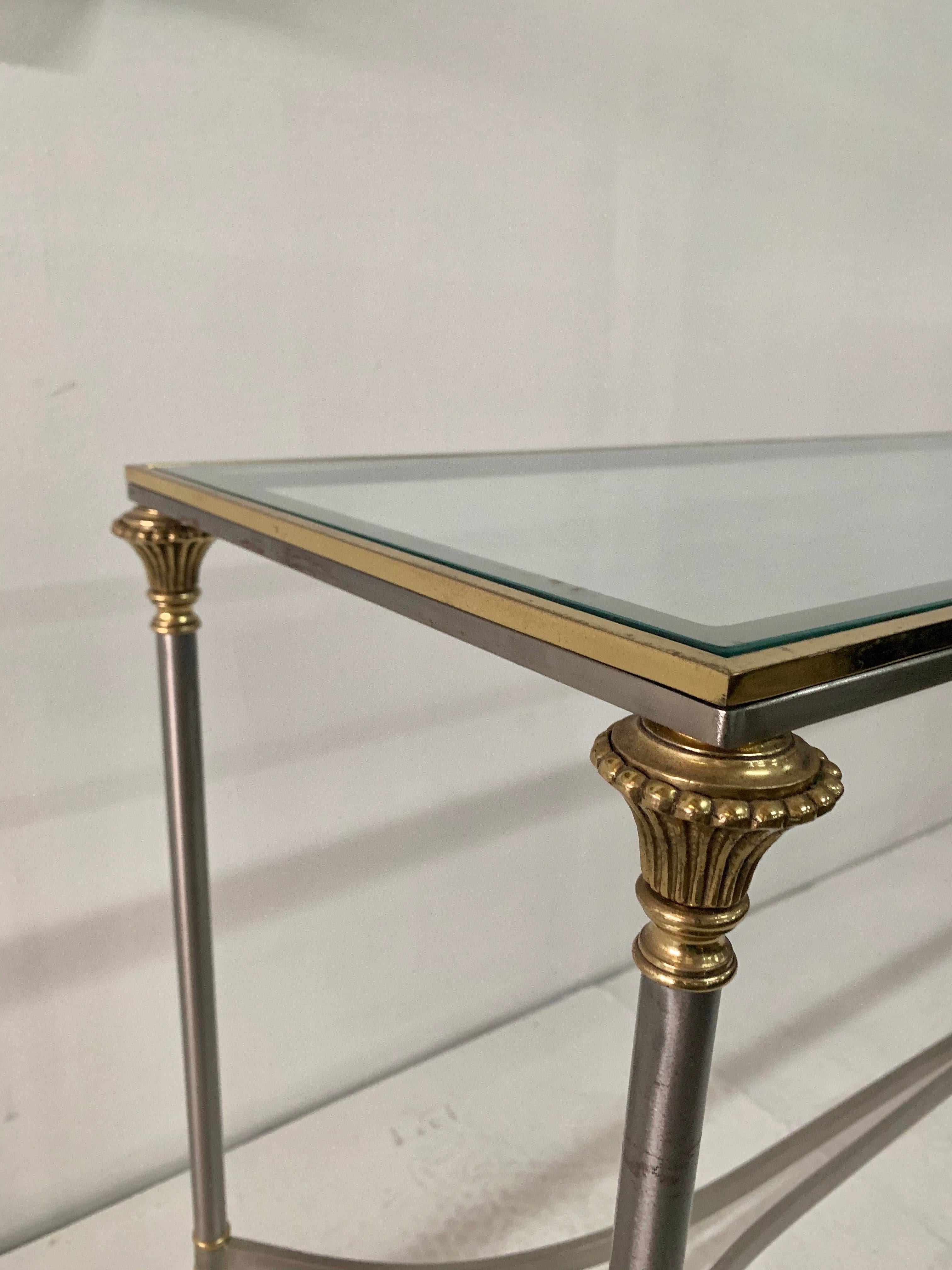 Elegant Two-Tone Steel and Brass Console by Jansen For Sale 1