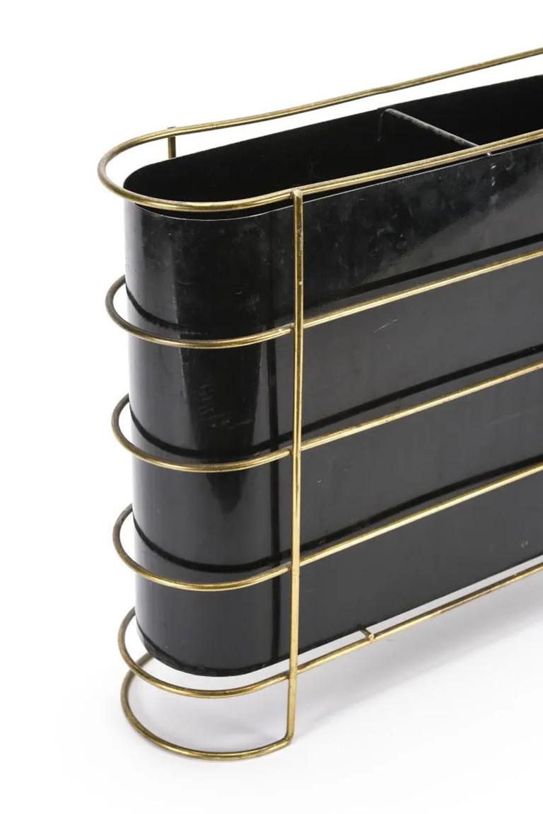 Mid-Century Modern Elegant Umbrella Holder in Brass and Lacquered Metal, circa 1960