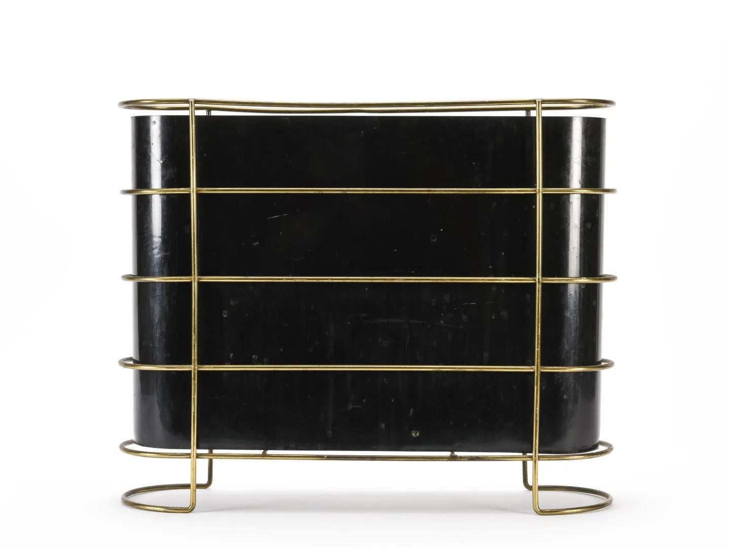 European Elegant Umbrella Holder in Brass and Lacquered Metal, circa 1960