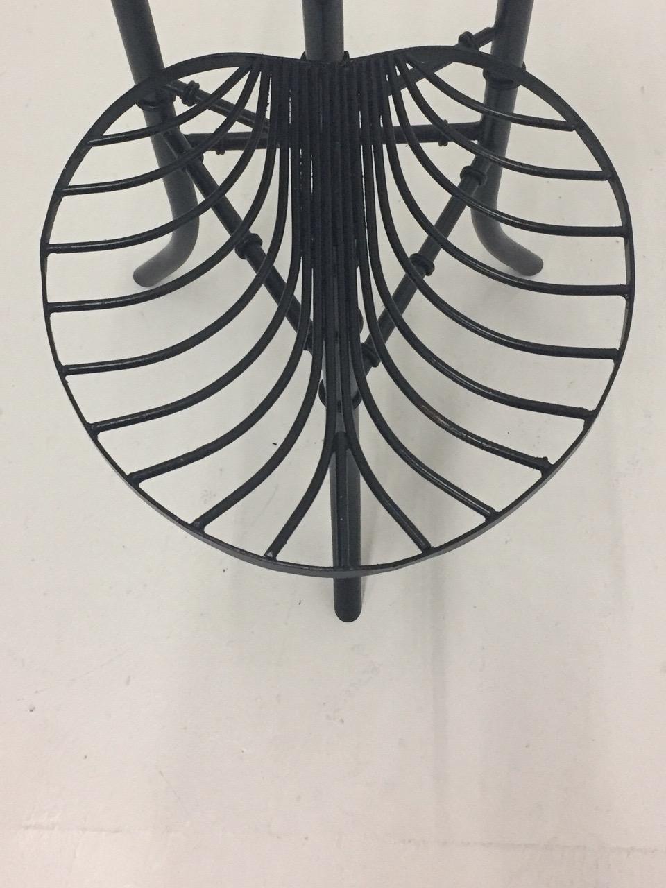 Elegant Unique Black Cast Wrought Iron Faux Bamboo Plant Stand In Excellent Condition In Hopewell, NJ