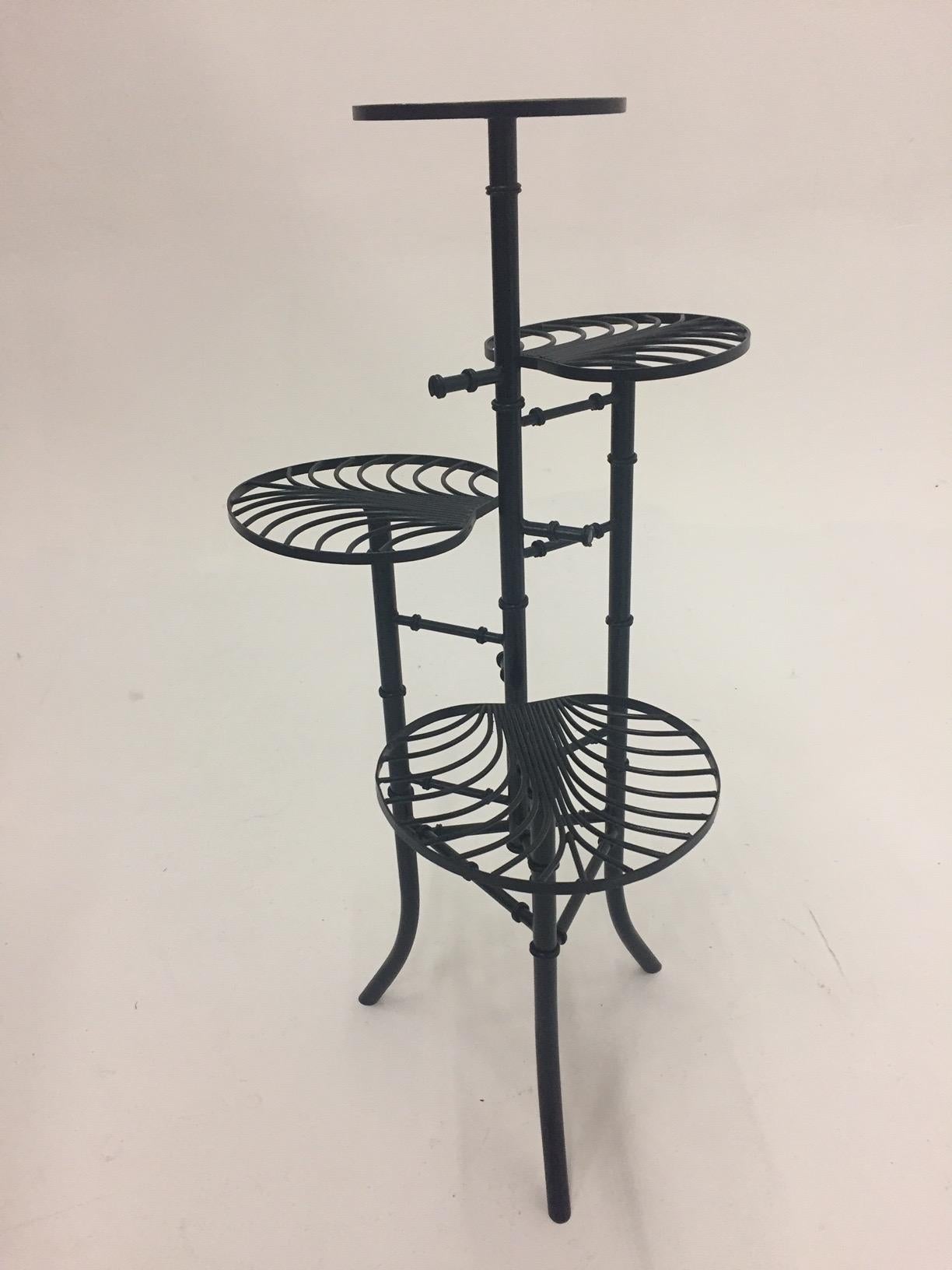Elegant Unique Black Cast Wrought Iron Faux Bamboo Plant Stand 2