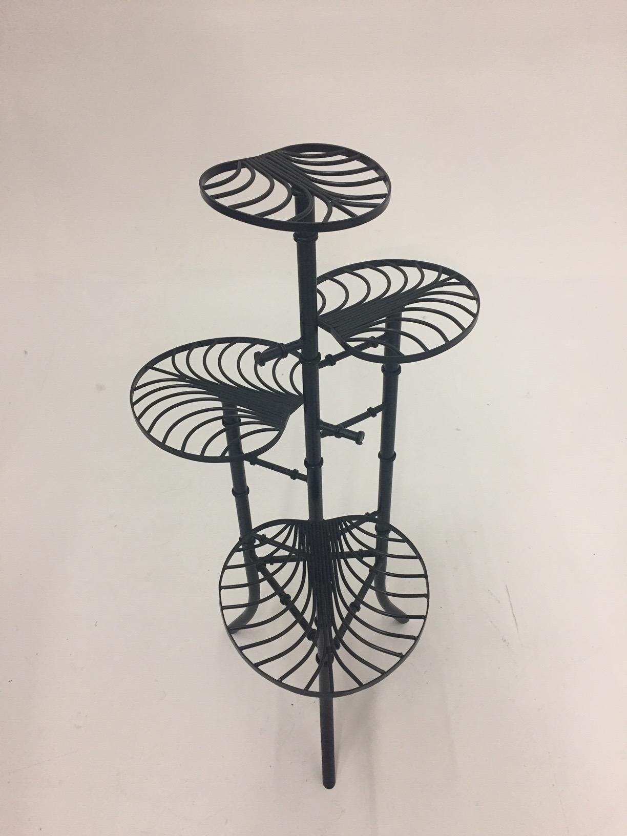 Elegant Unique Black Cast Wrought Iron Faux Bamboo Plant Stand 3