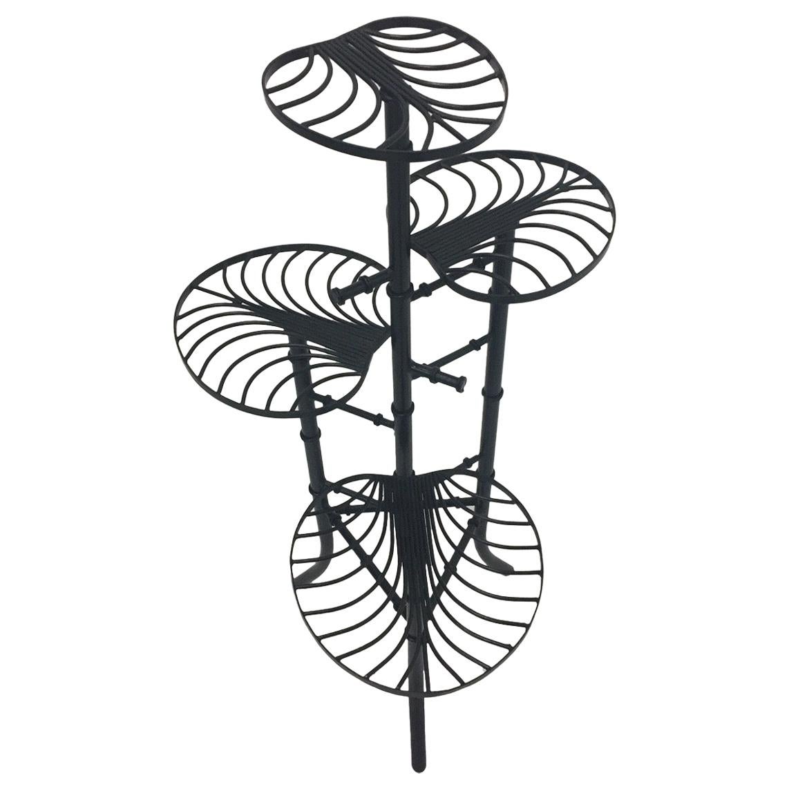 Elegant Unique Black Cast Wrought Iron Faux Bamboo Plant Stand