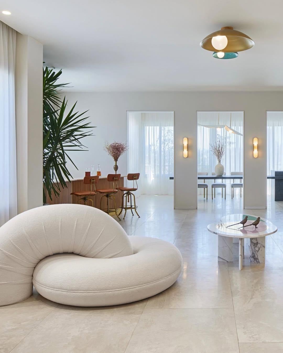 Elegant Unique Lampe de plafond en acier inoxydable brossé Oyster by Carla Baz en vente 4