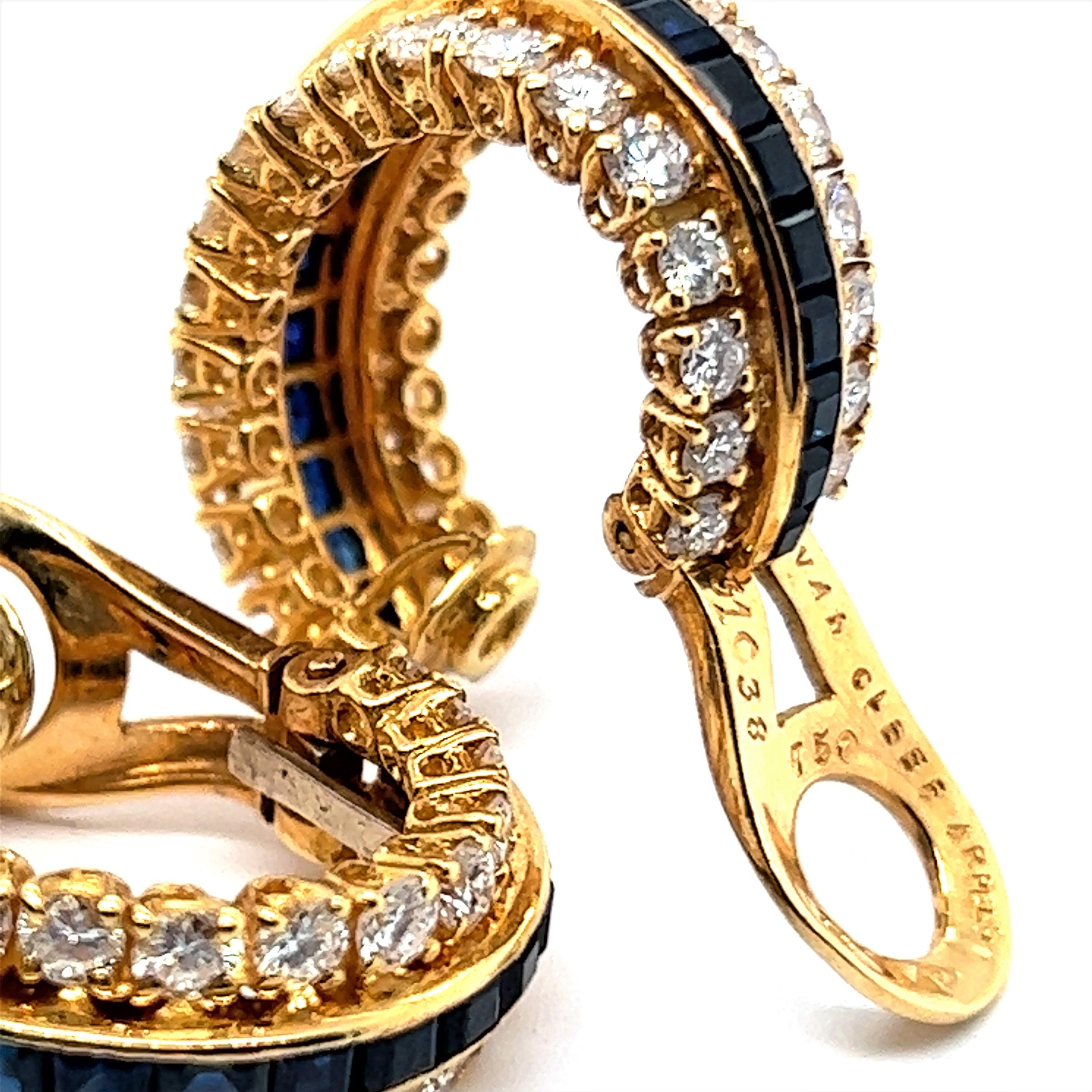 Elegant Van Cleef & Arpels Earclips in 18K Gold with Sapphires and Diamonds 4