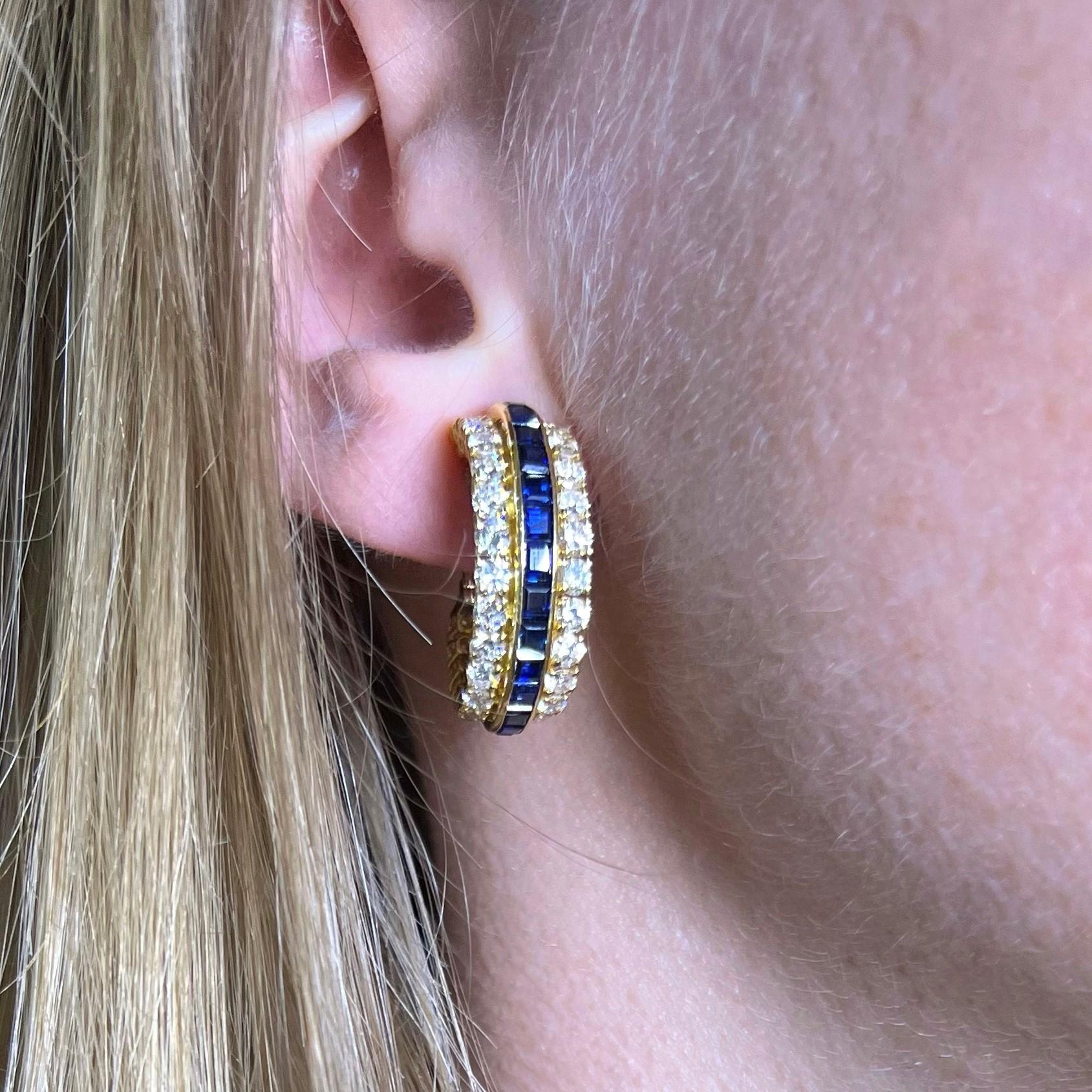 Brilliant Cut Elegant Van Cleef & Arpels Earclips in 18K Gold with Sapphires and Diamonds