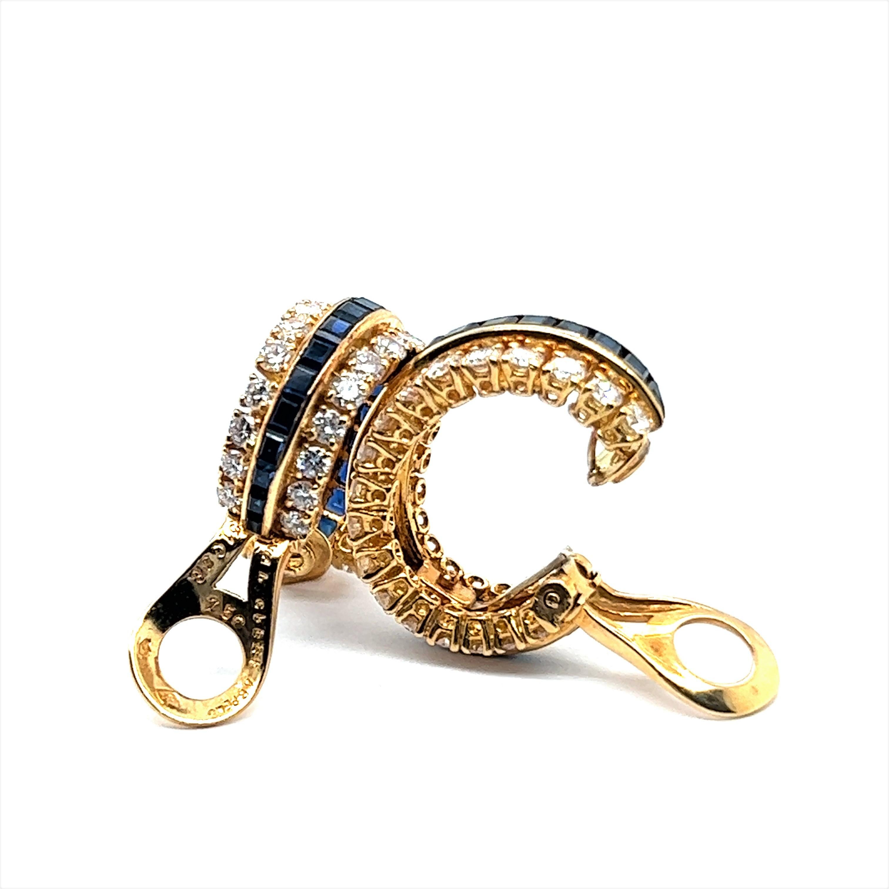 Elegant Van Cleef & Arpels Earclips in 18K Gold with Sapphires and Diamonds 1