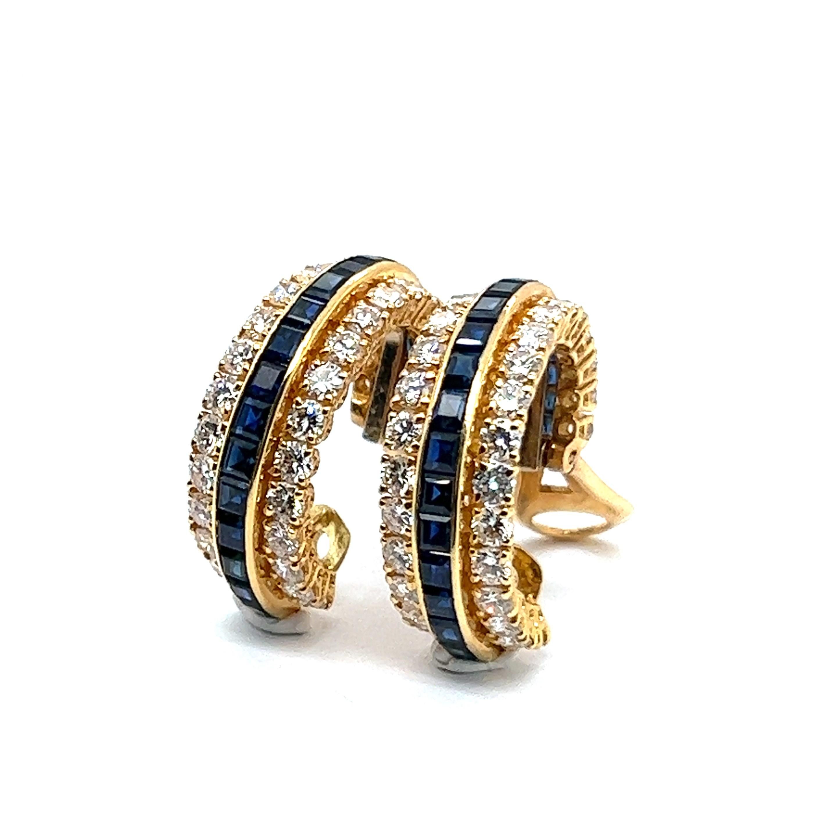 Elegant Van Cleef & Arpels Earclips in 18K Gold with Sapphires and Diamonds 2