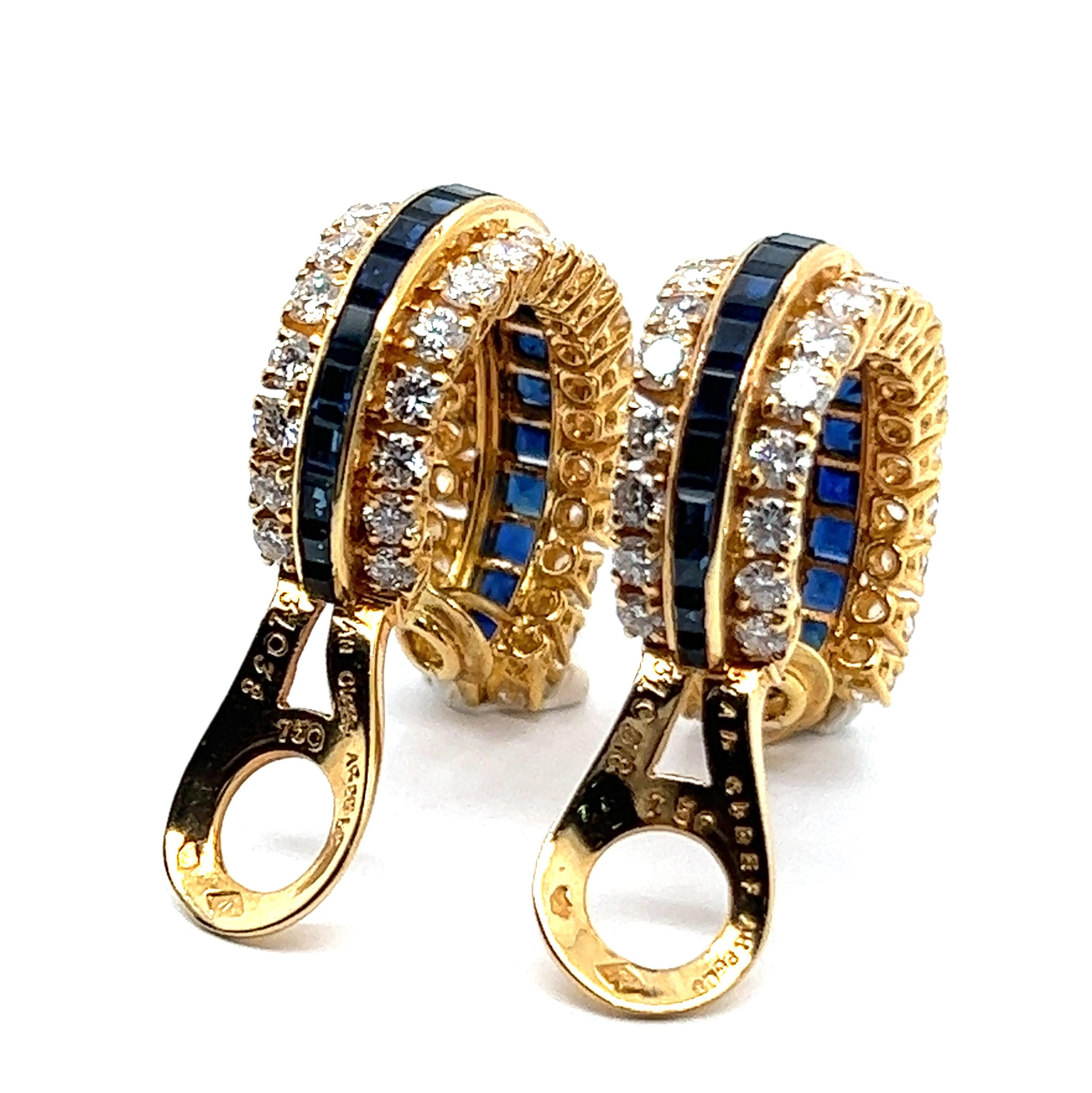 Elegant Van Cleef & Arpels Earclips in 18K Gold with Sapphires and Diamonds 3