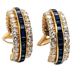 Elegant Van Cleef & Arpels Earclips in 18K Gold with Sapphires and Diamonds