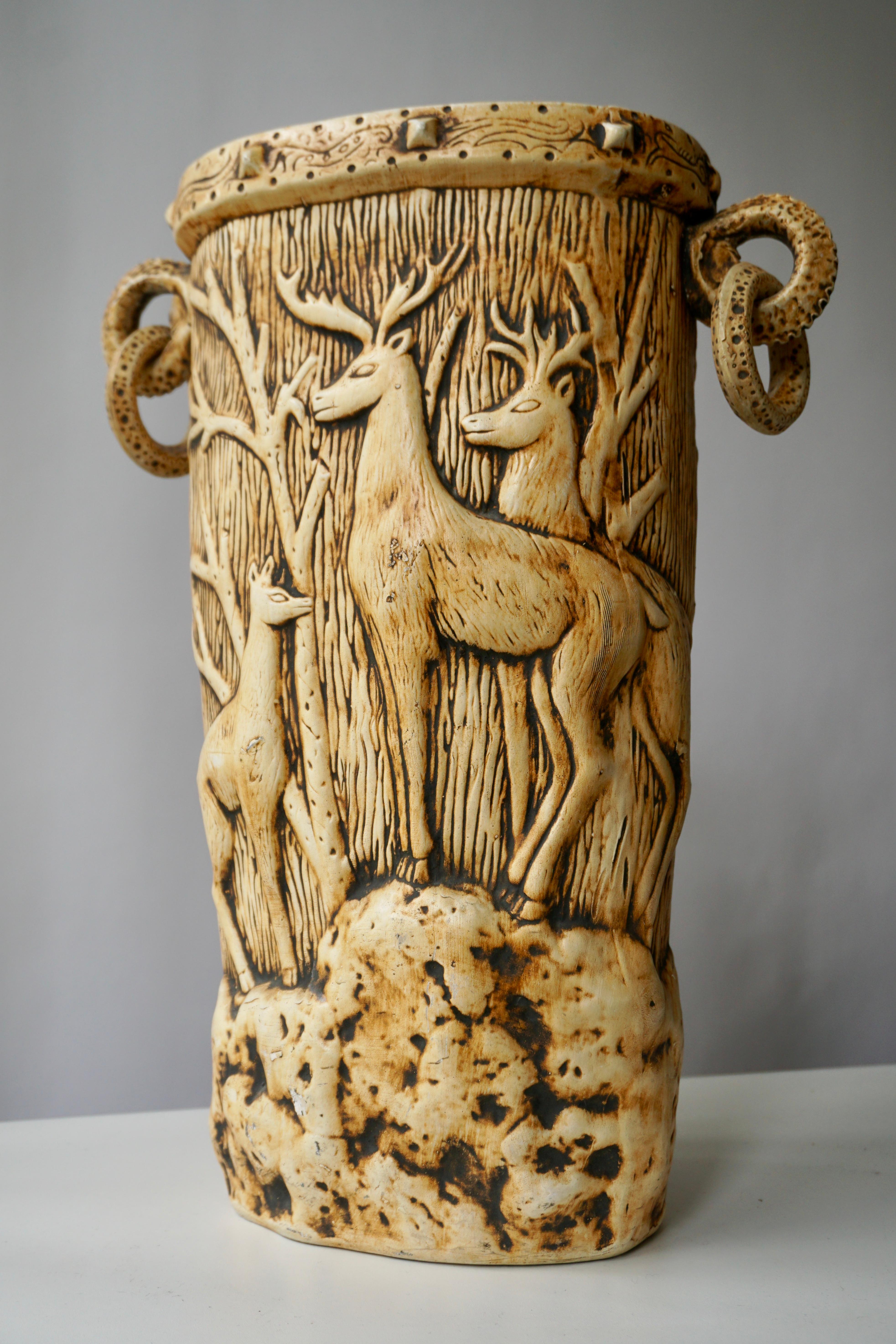 Belgian Elegant Vase with Deer Motifs, 1950s