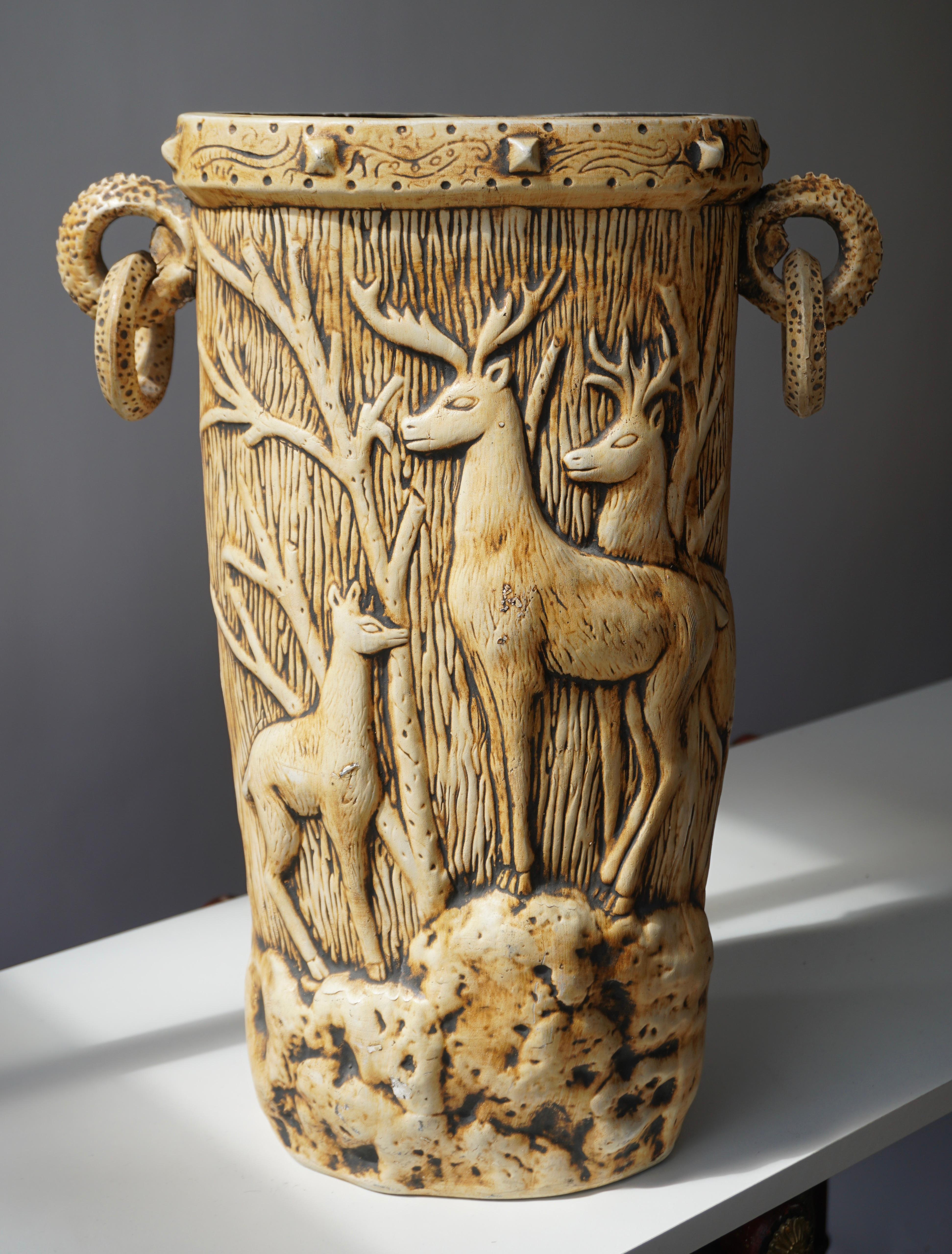 Elegant Vase with Deer Motifs, 1950s In Good Condition In Antwerp, BE