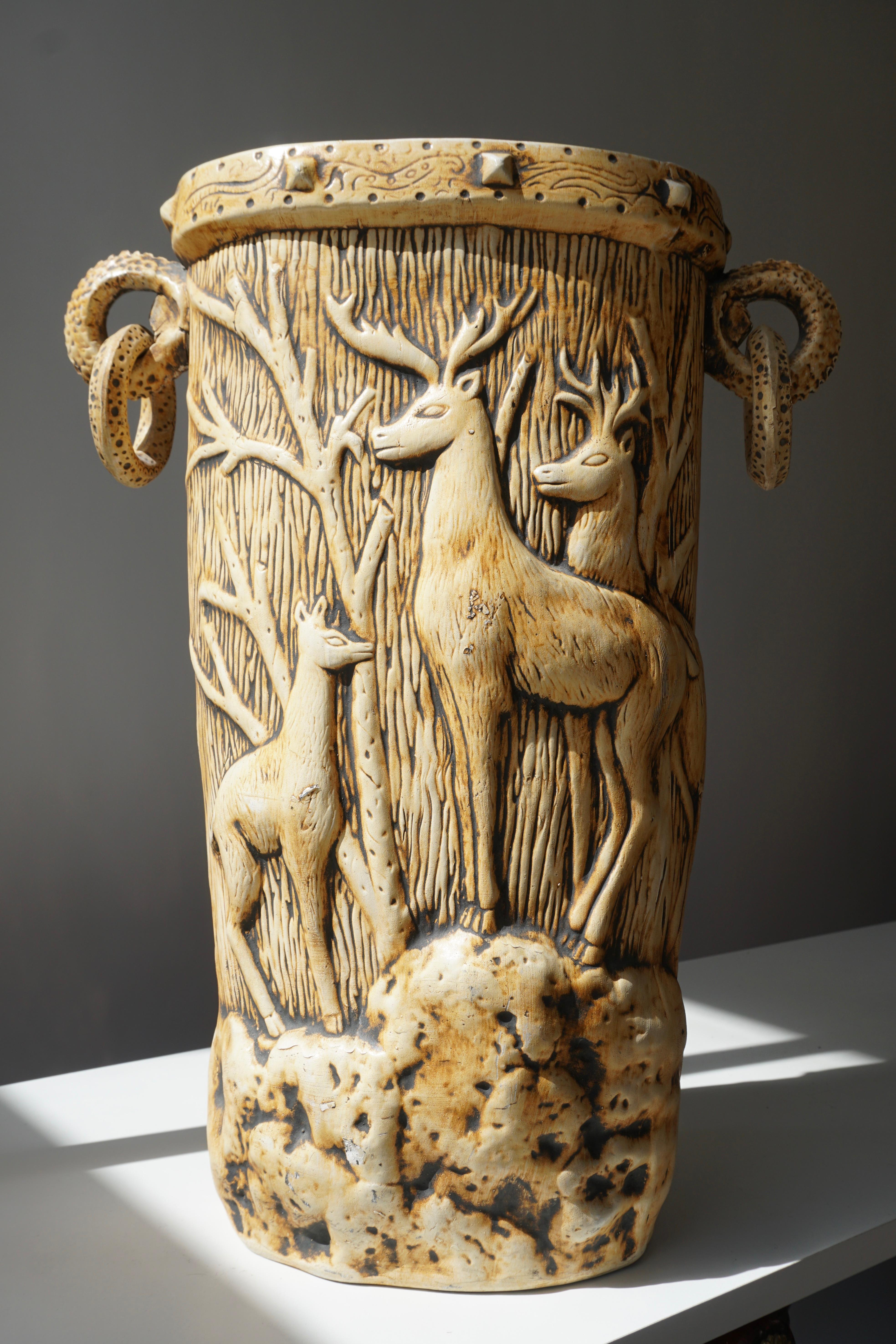Plaster Elegant Vase with Deer Motifs, 1950s