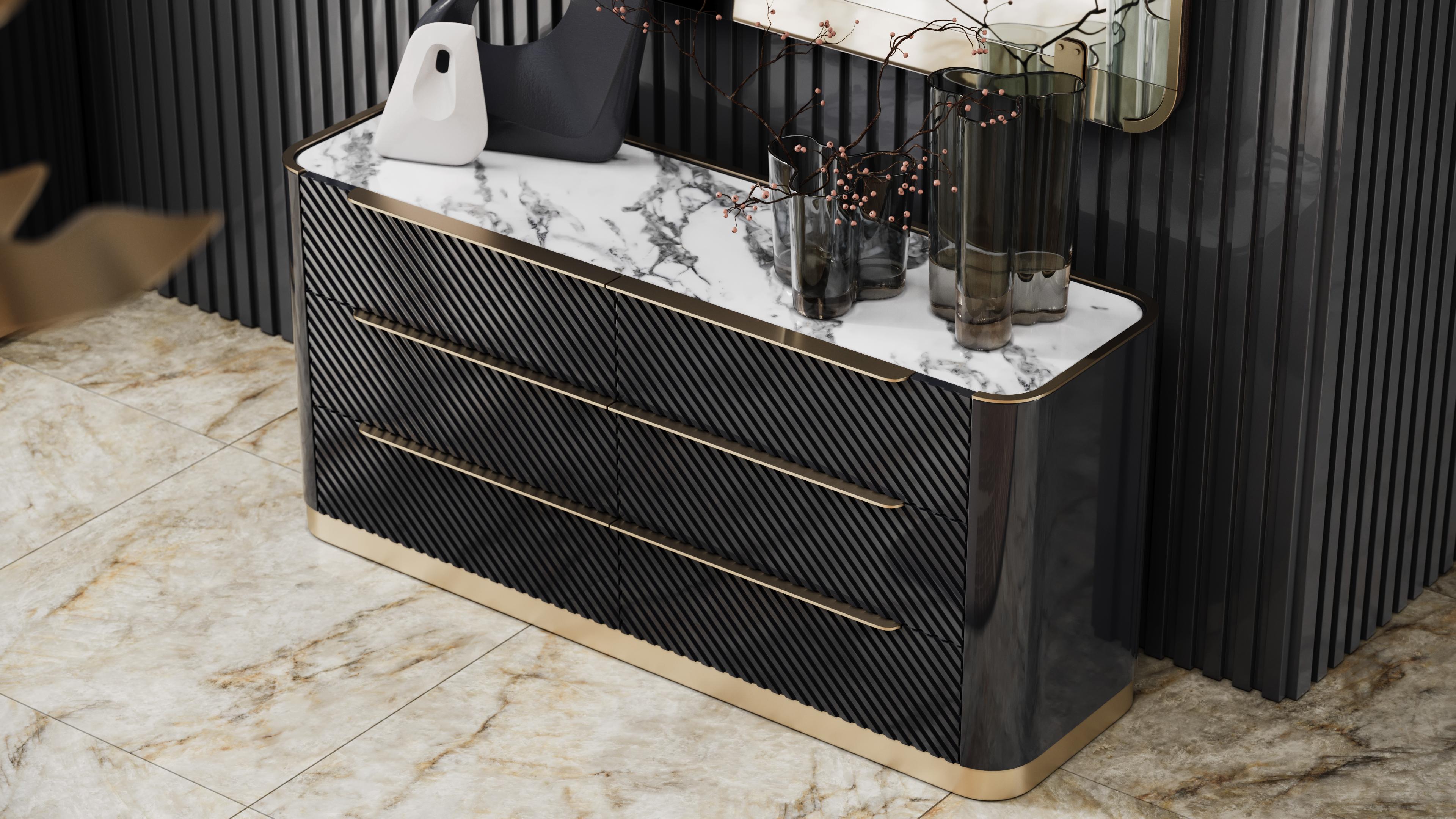 Mid-Century Modern Elegant Velara Dresser With Textured Drawers For Sale