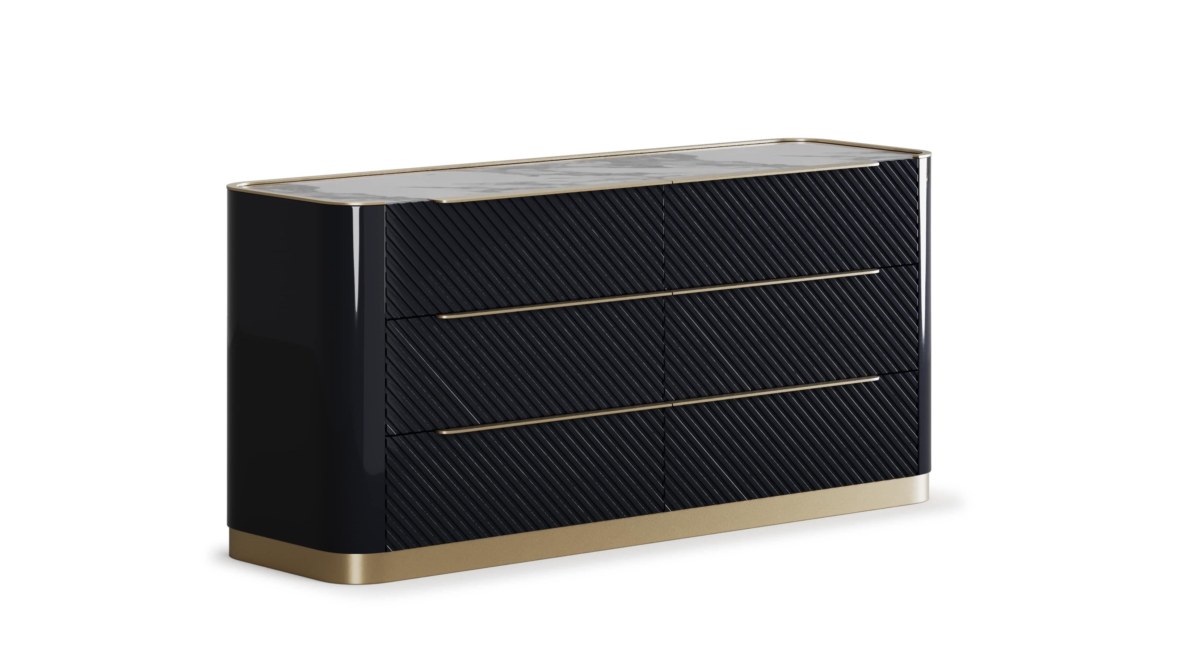 Brushed Elegant Velara Dresser With Textured Drawers For Sale