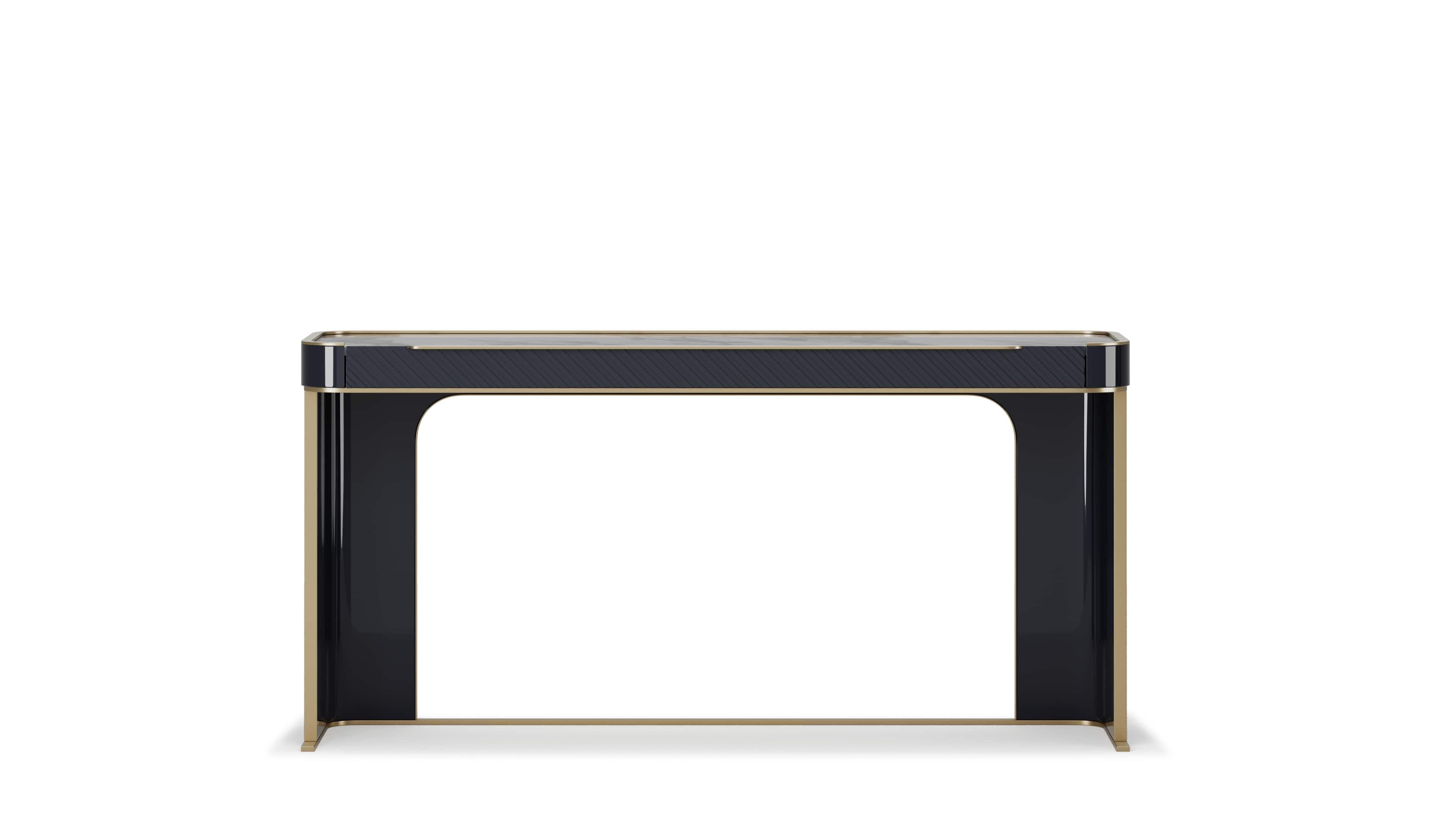 Mid-Century Modern Elegant Velara Dressing Table With Textured Drawers And Marble Top For Sale
