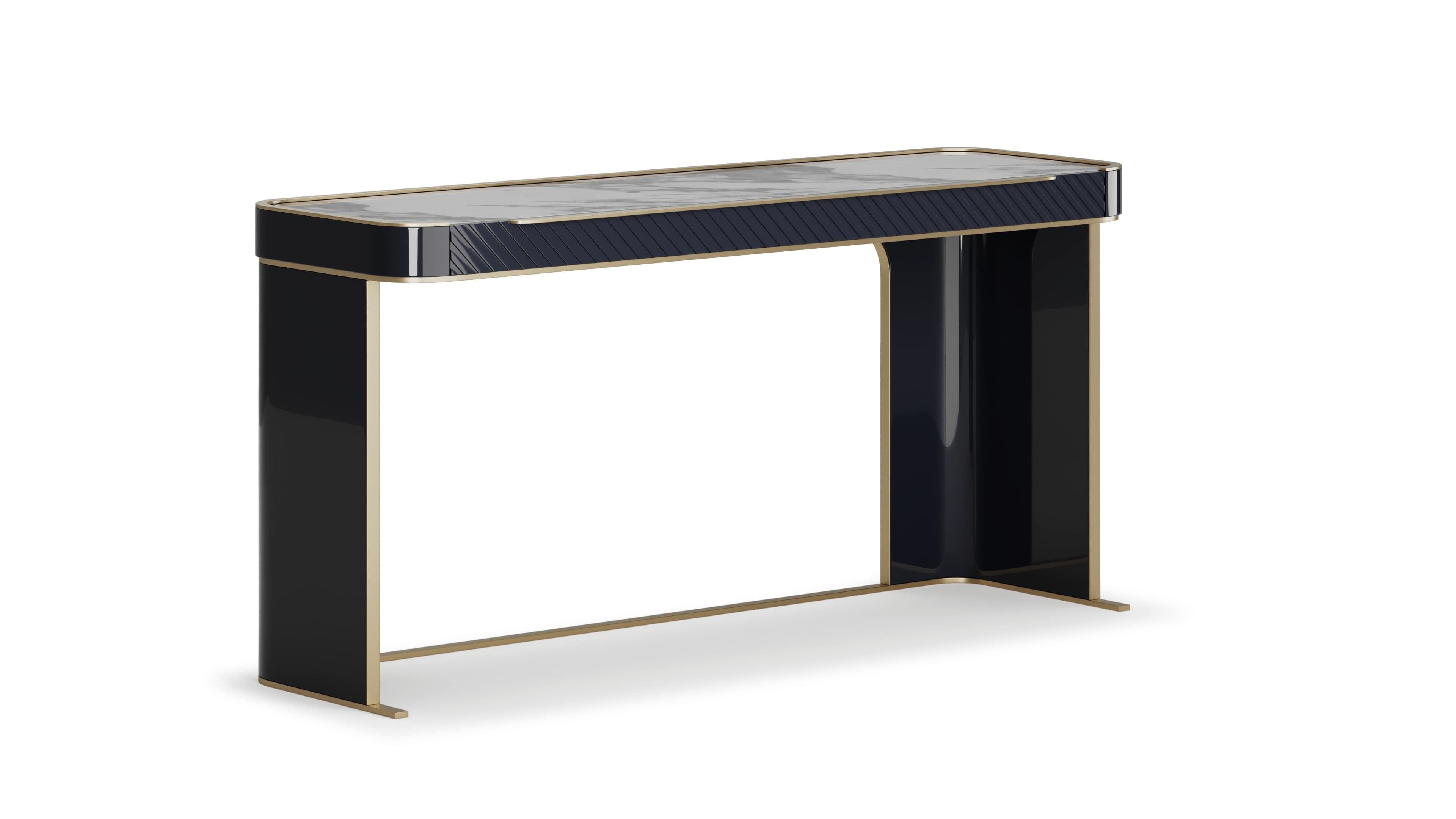 Portuguese Elegant Velara Dressing Table With Textured Drawers And Marble Top For Sale