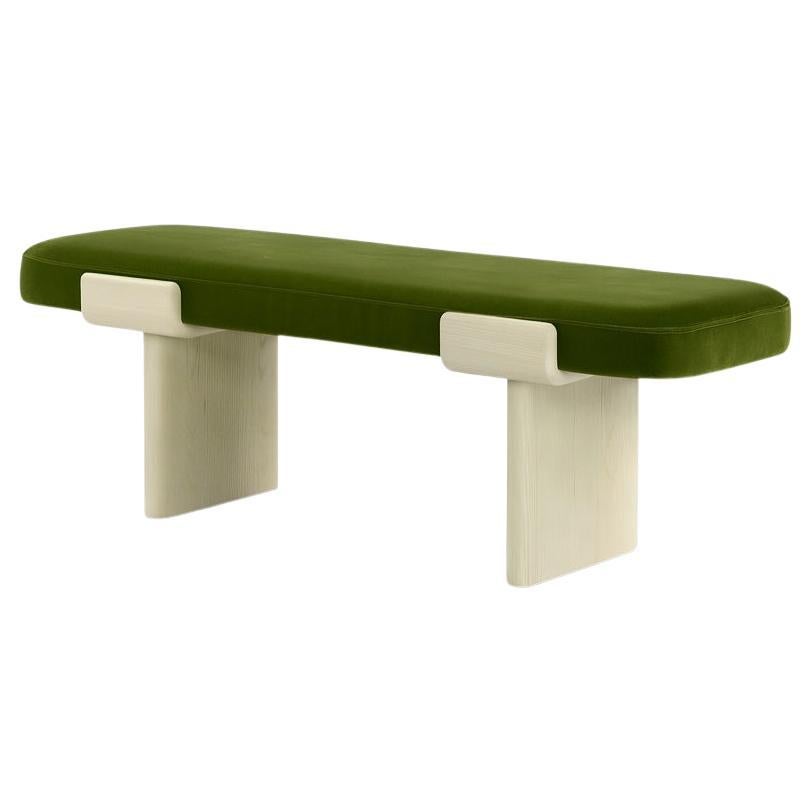 Banc élégant en velours avec deux pieds en Wood Wood Wood en vente