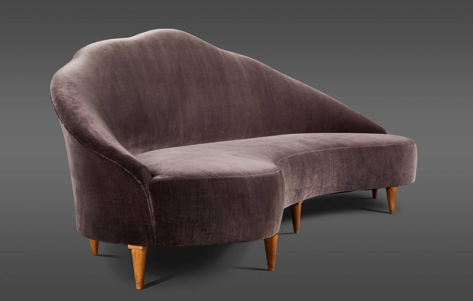 Mid-Century Modern Elegant Velvet Camelback Sofa For Sale