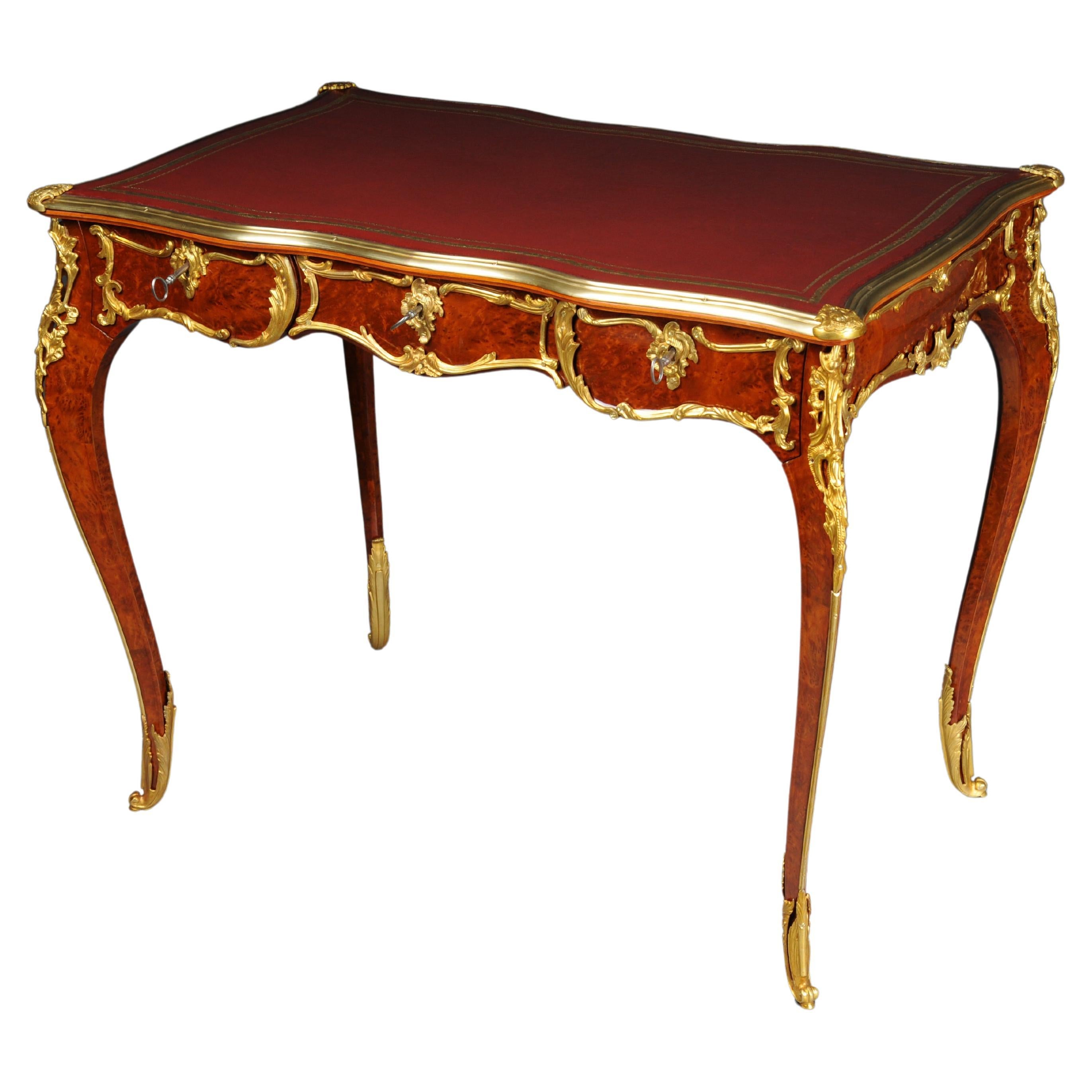 Elegant veneered bureau plat / desk in Louis XV style