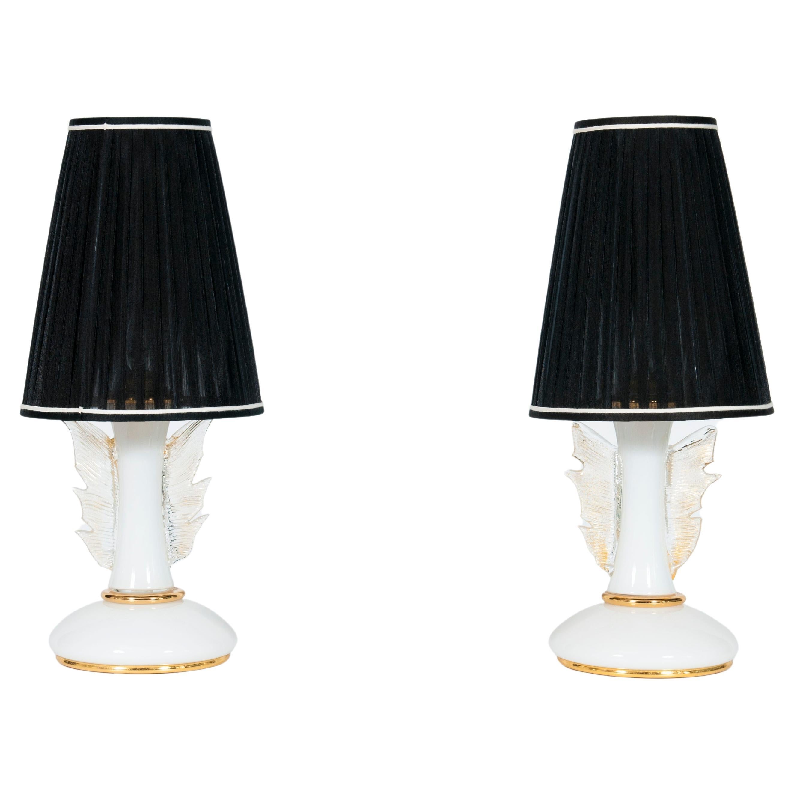 Elegant Gold Wings Table Lamps in blown Murano Glass, 1970s Italy 