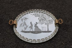 Elegant Venetian Tray Midcentury Italian Design Gold Brass Crystal Engraved