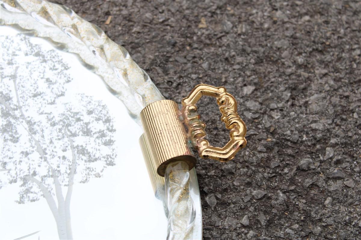 Mid-Century Modern Elegant Venetian Tray Midcentury Italian Design Gold Brass Crystal Engraved For Sale