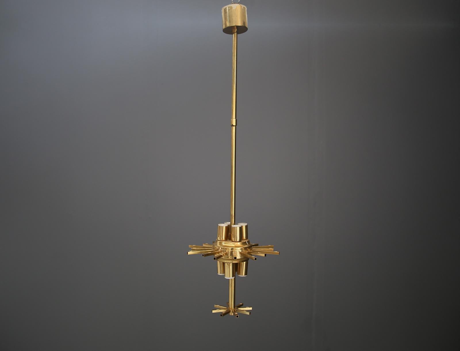 Venini Chandelier Midcentury in Gilded Glass and Brass Elegant, 1950 For Sale 4