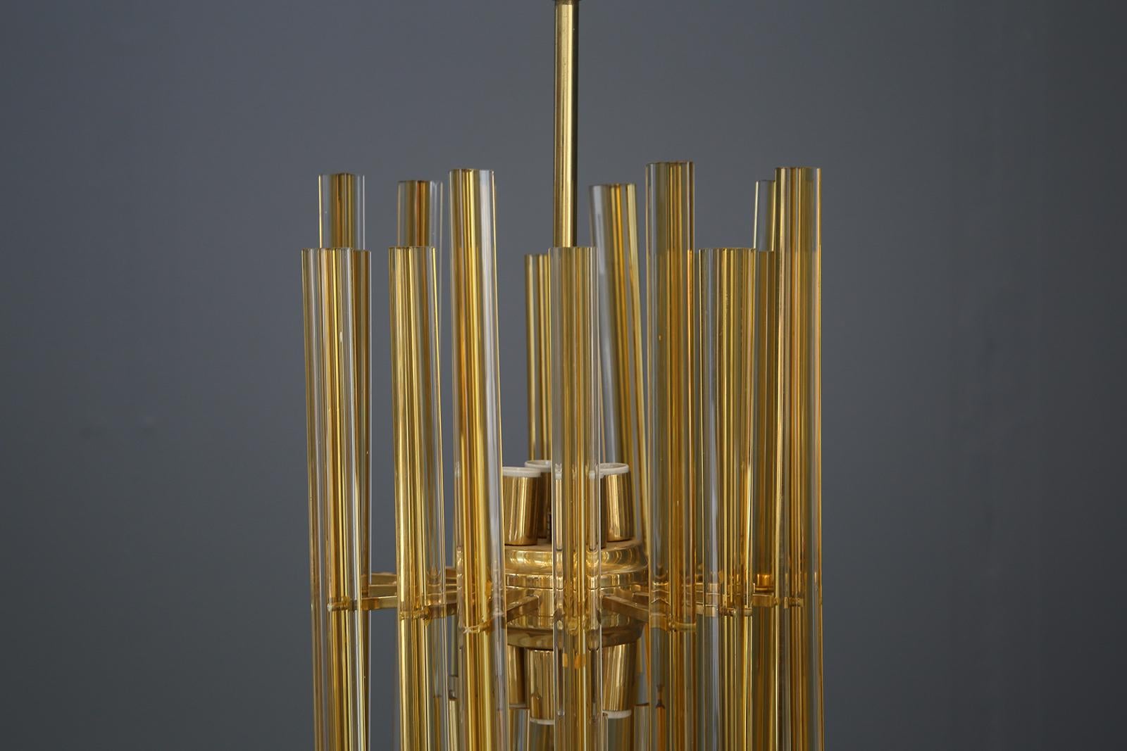 Venini Chandelier Midcentury in Gilded Glass and Brass Elegant, 1950 For Sale 5